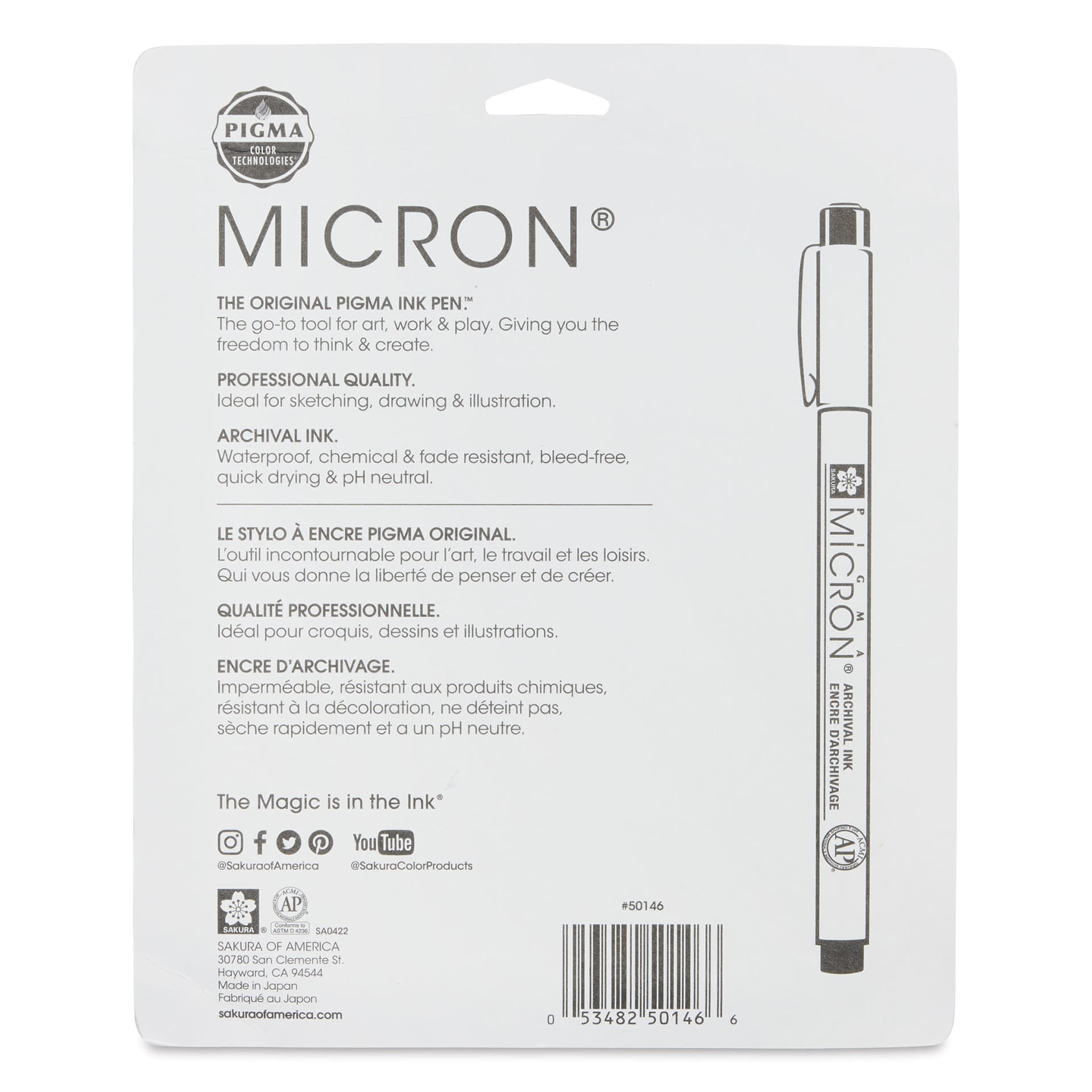 Sakura Pigma Micron Pens - Grays and Black, Set of 10 (back of package)