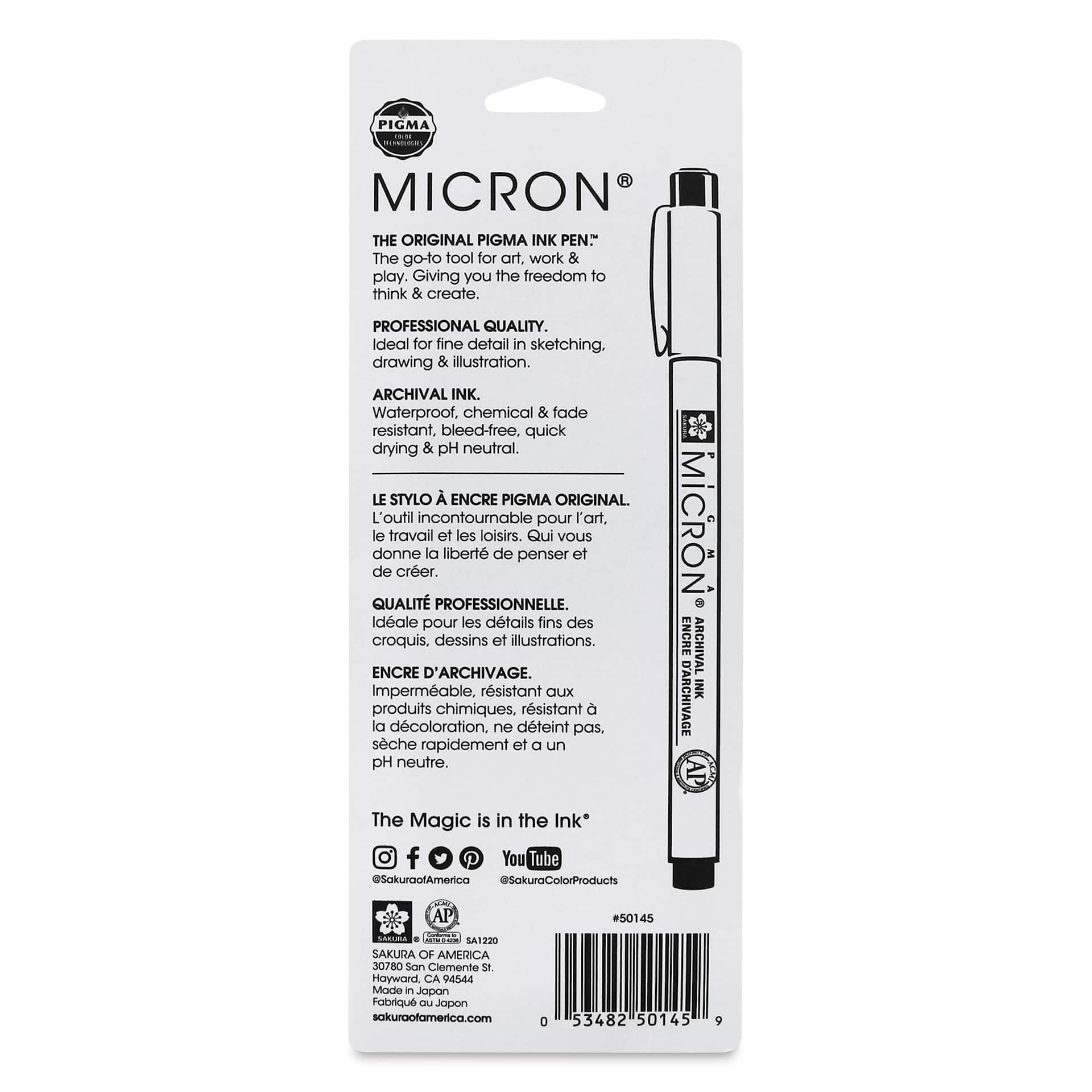 Sakura Pigma Micron Pens - Set of 3, Black and Gray, 08, back of packaging