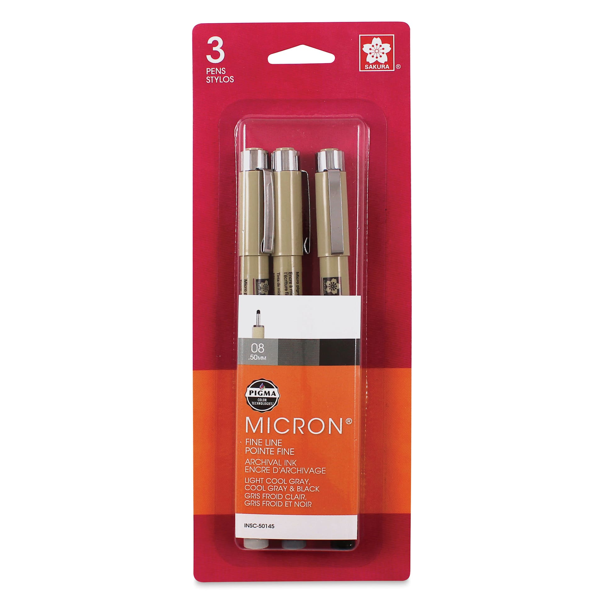 Sakura Pigma Micron Pens - Set of 3, Black and Gray, 08, packaging