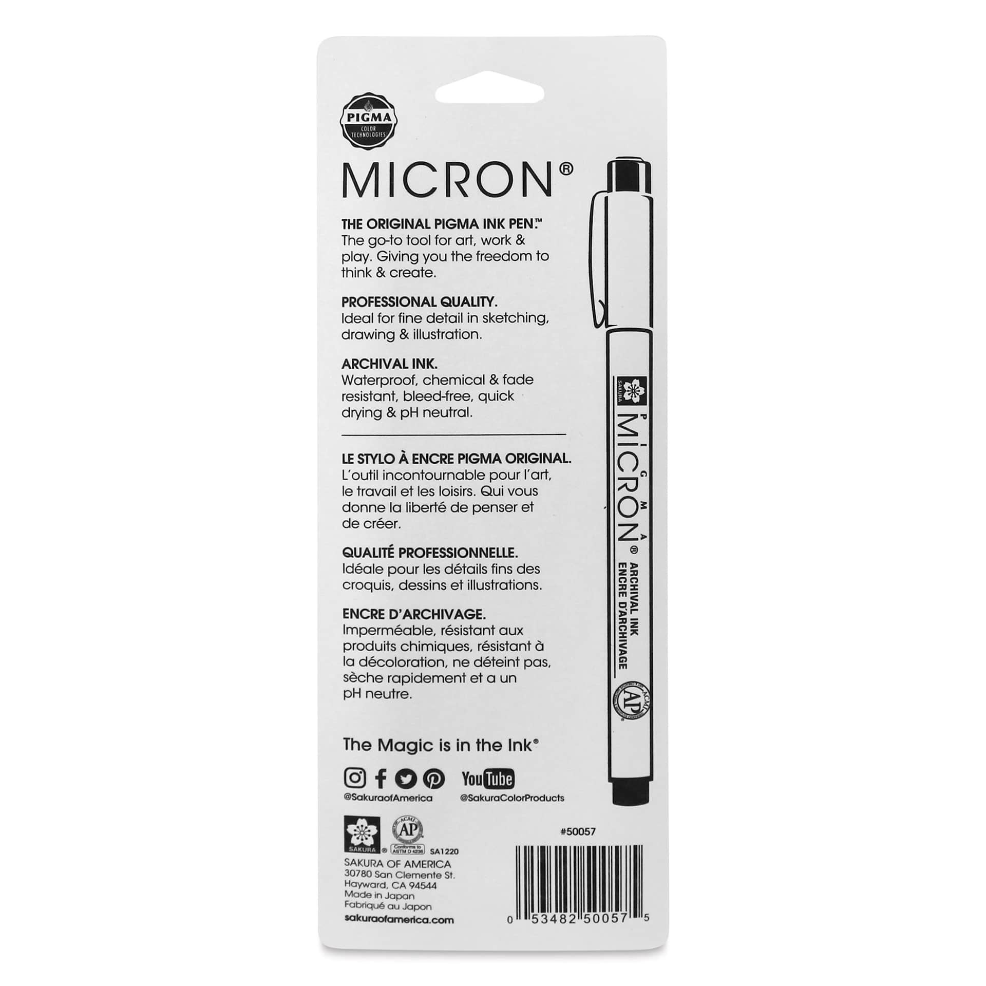 Sakura Pigma Micron Pens - Set of 3, Black, Bold Sizes, back of packaging
