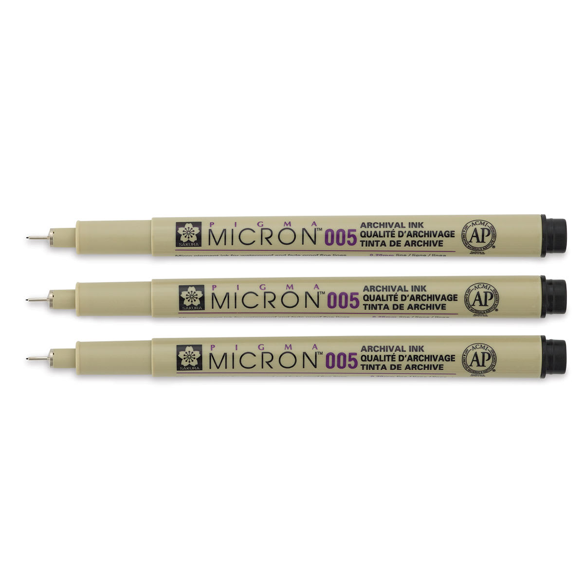 Sakura Pigma Micron Pens - Set of 3, Black, 005 (pens with caps off)