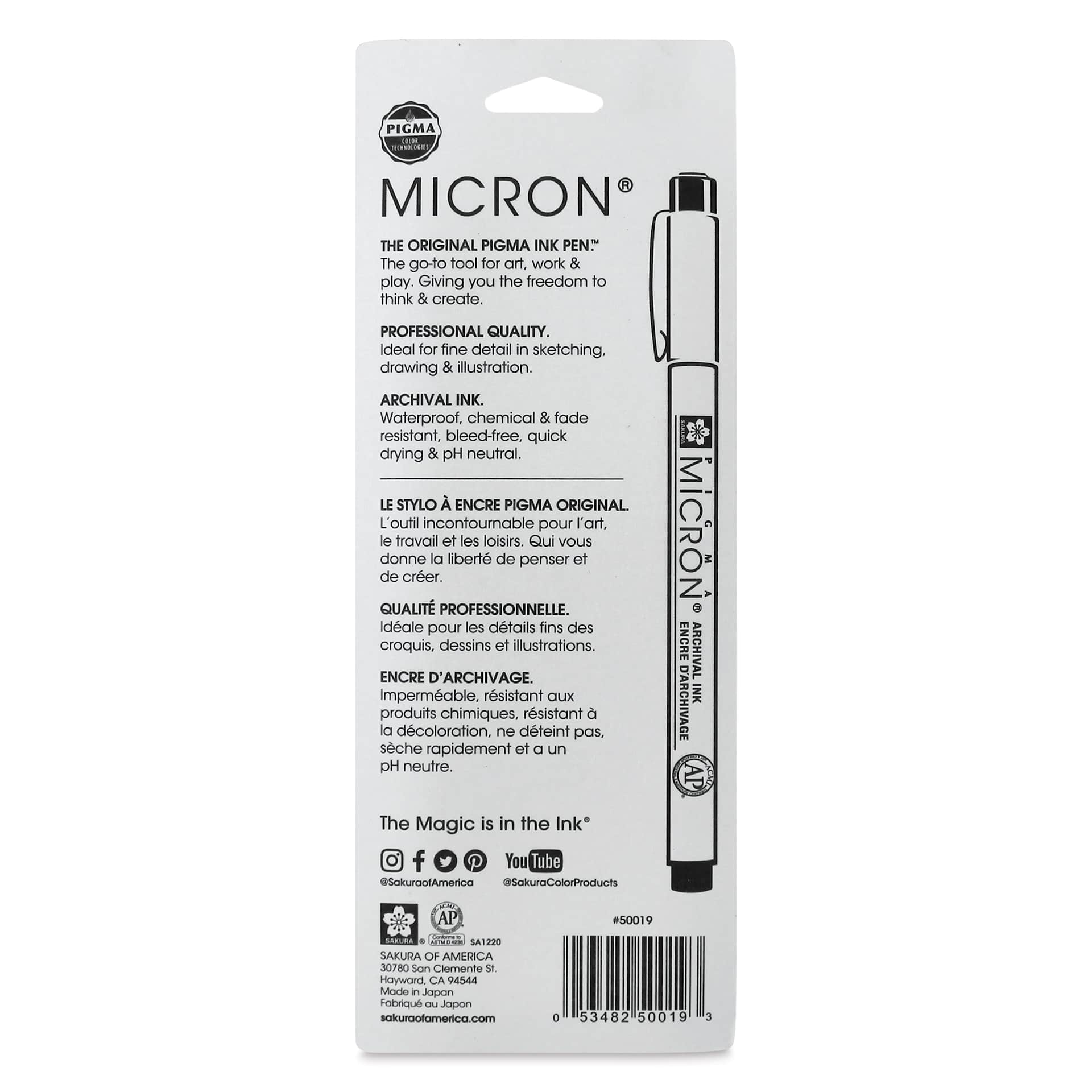 Sakura Pigma Micron Pens - Set of 3, Black, 005, back of packaging