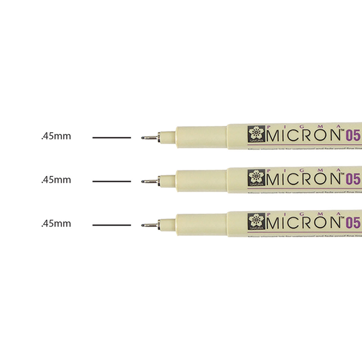 Sakura Pigma Micron Pens - Set of 3, Black, 05 (pens with color swatch)
