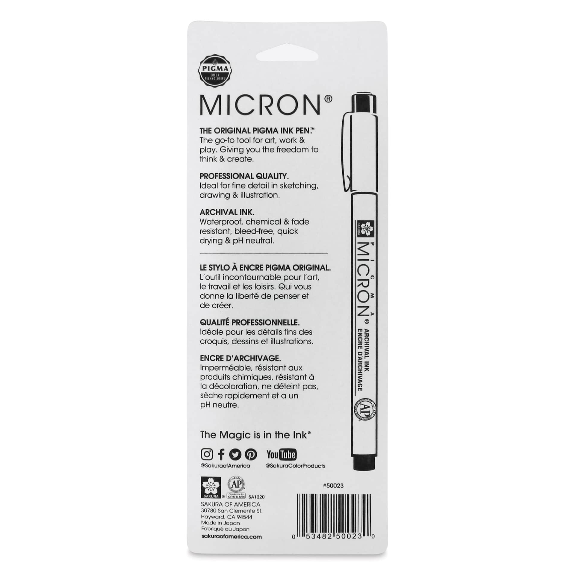Sakura Pigma Micron Pens - Set of 3, Black, 08, back of packaging