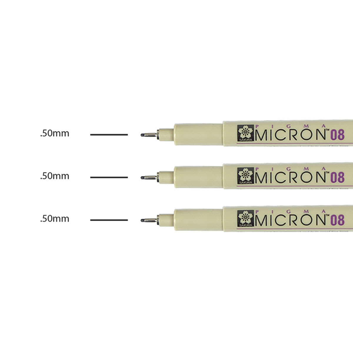 Sakura Pigma Micron Pens - Set of 3, Black, 08 (pens with color swatch)