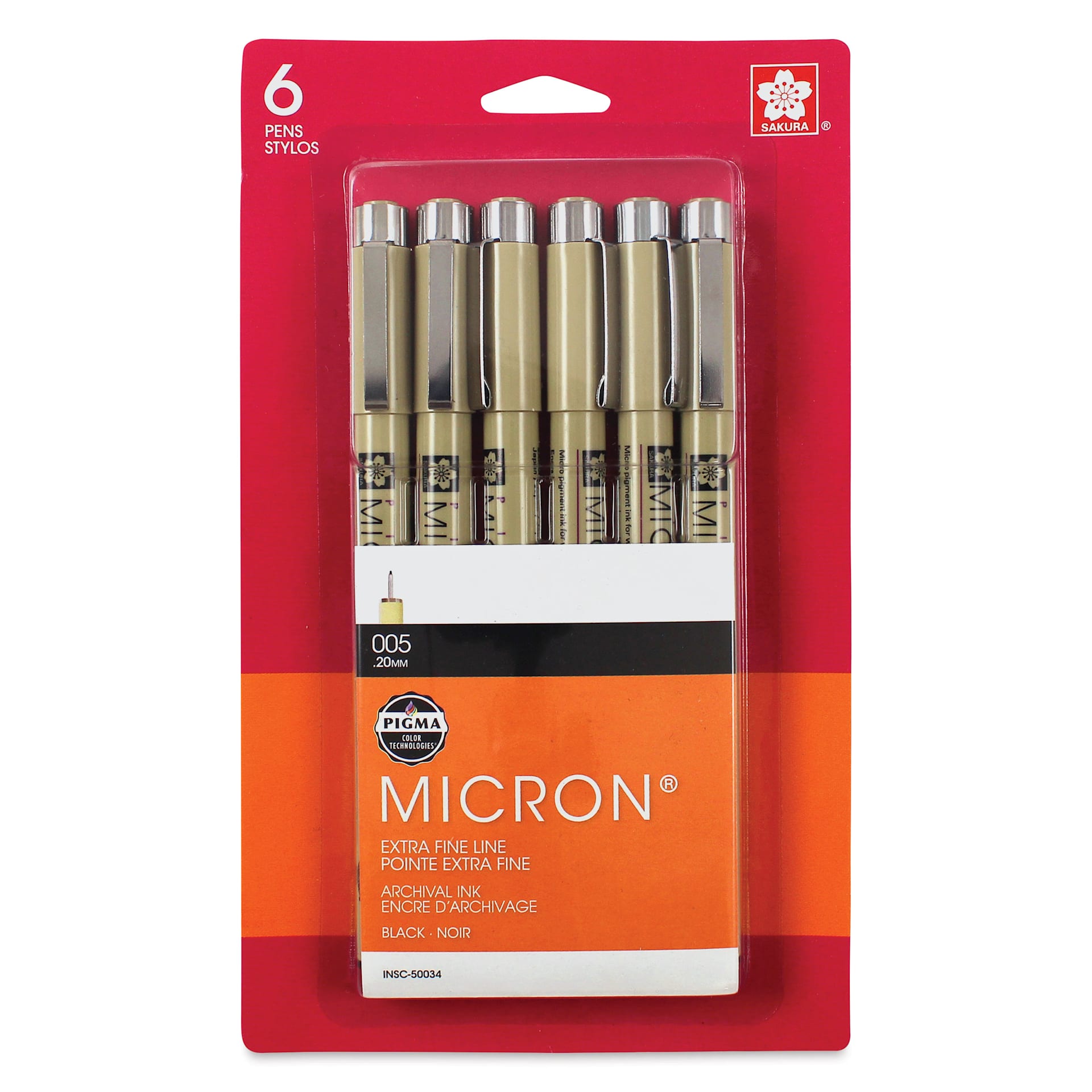 Sakura Pigma Micron Pens - Set of 6, Black, 005, packaging