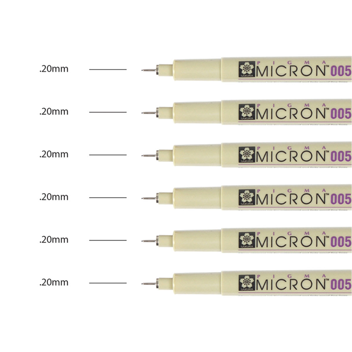 Sakura Pigma Micron Pens - Set of 6, Black, 005 (pens with swatch)