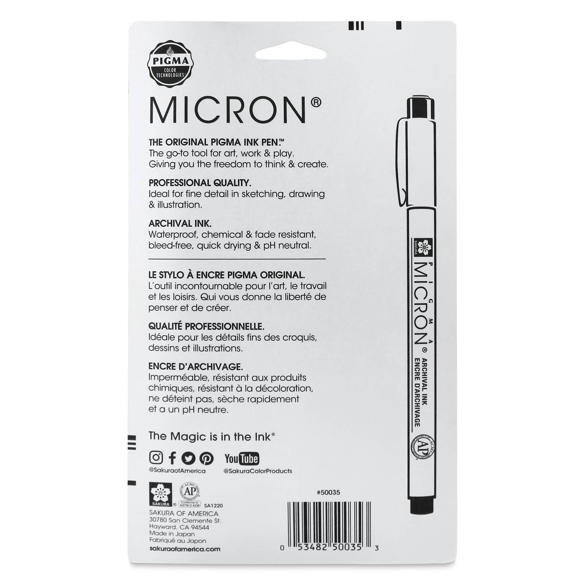 Sakura Pigma Micron Pens - Set of 6, Black, 01, back of packaging