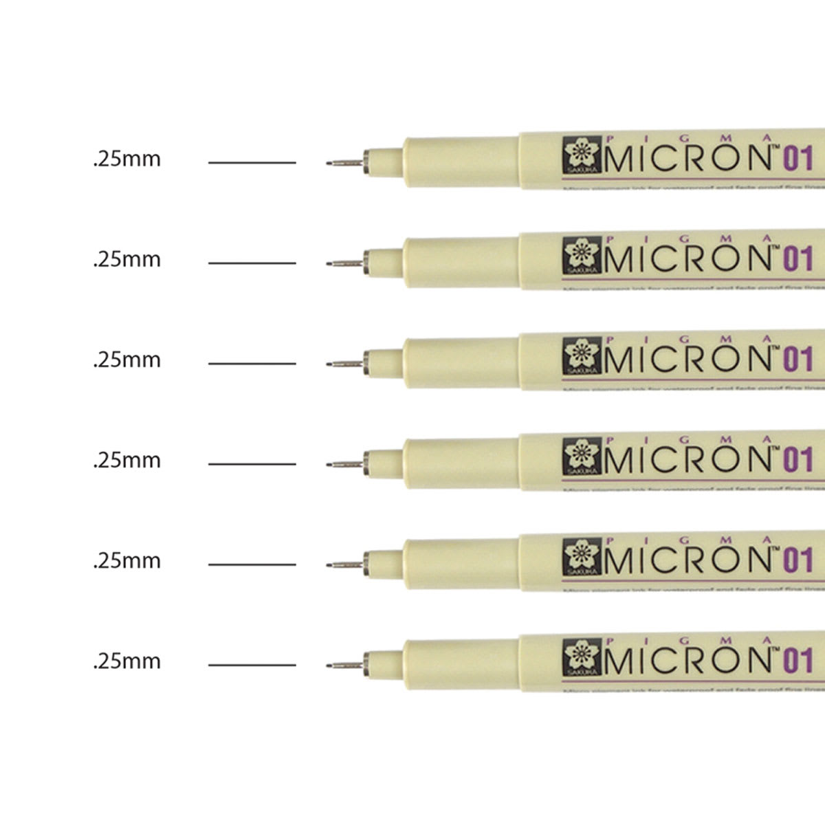 Sakura Pigma Micron Pens - Set of 6, Black, 01 (pens with color swatch)