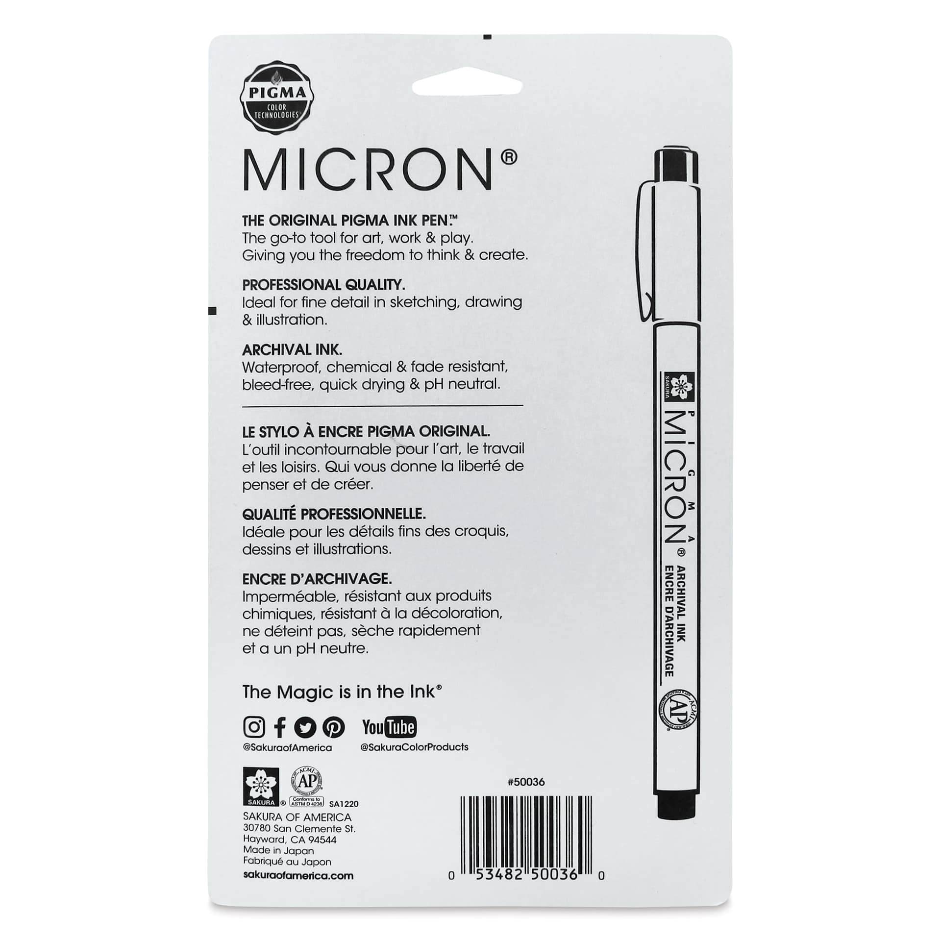 Sakura Pigma Micron Pens - Set of 6, Black, 02, back of packaging
