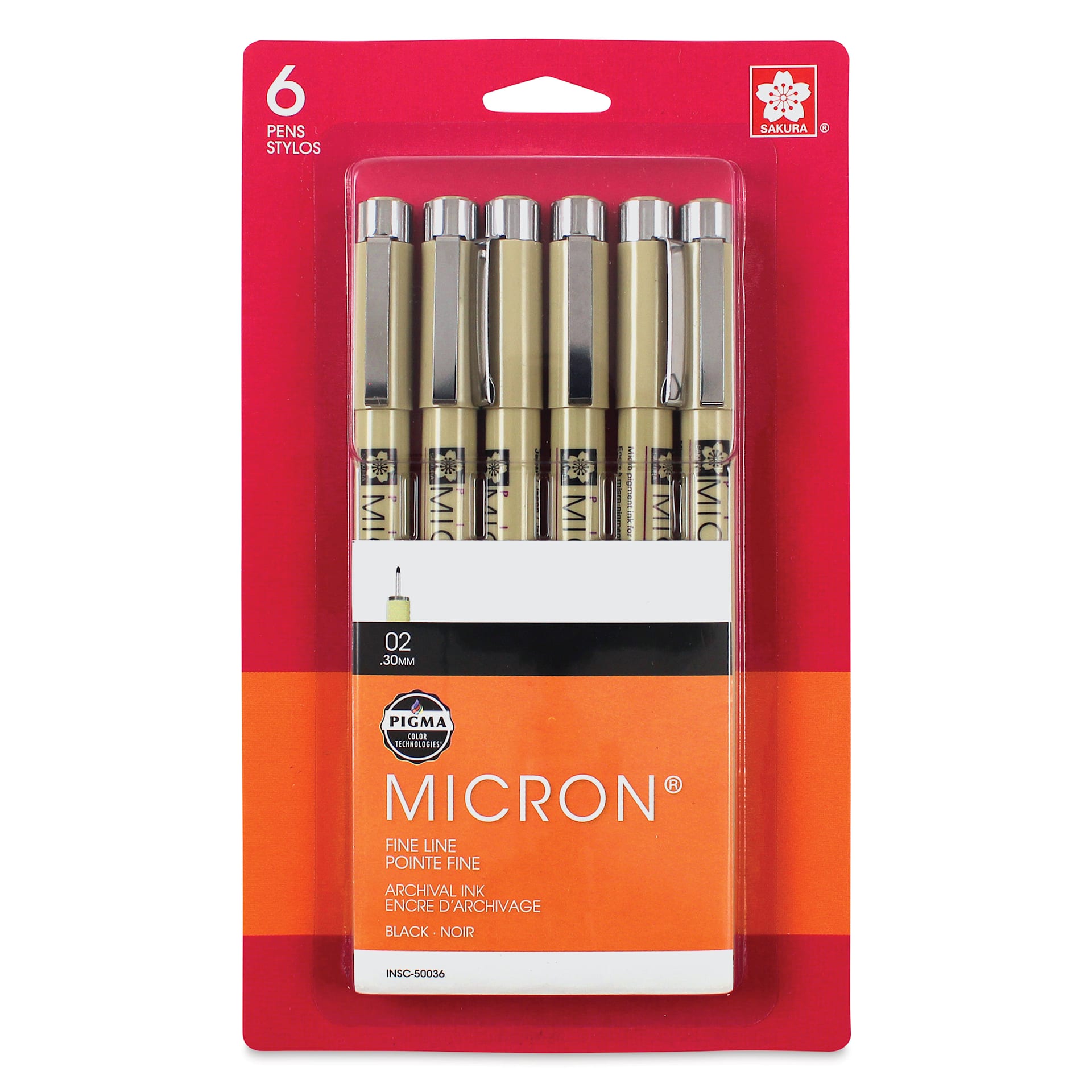 Sakura Pigma Micron Pens - Set of 6, Black, 02, packaging
