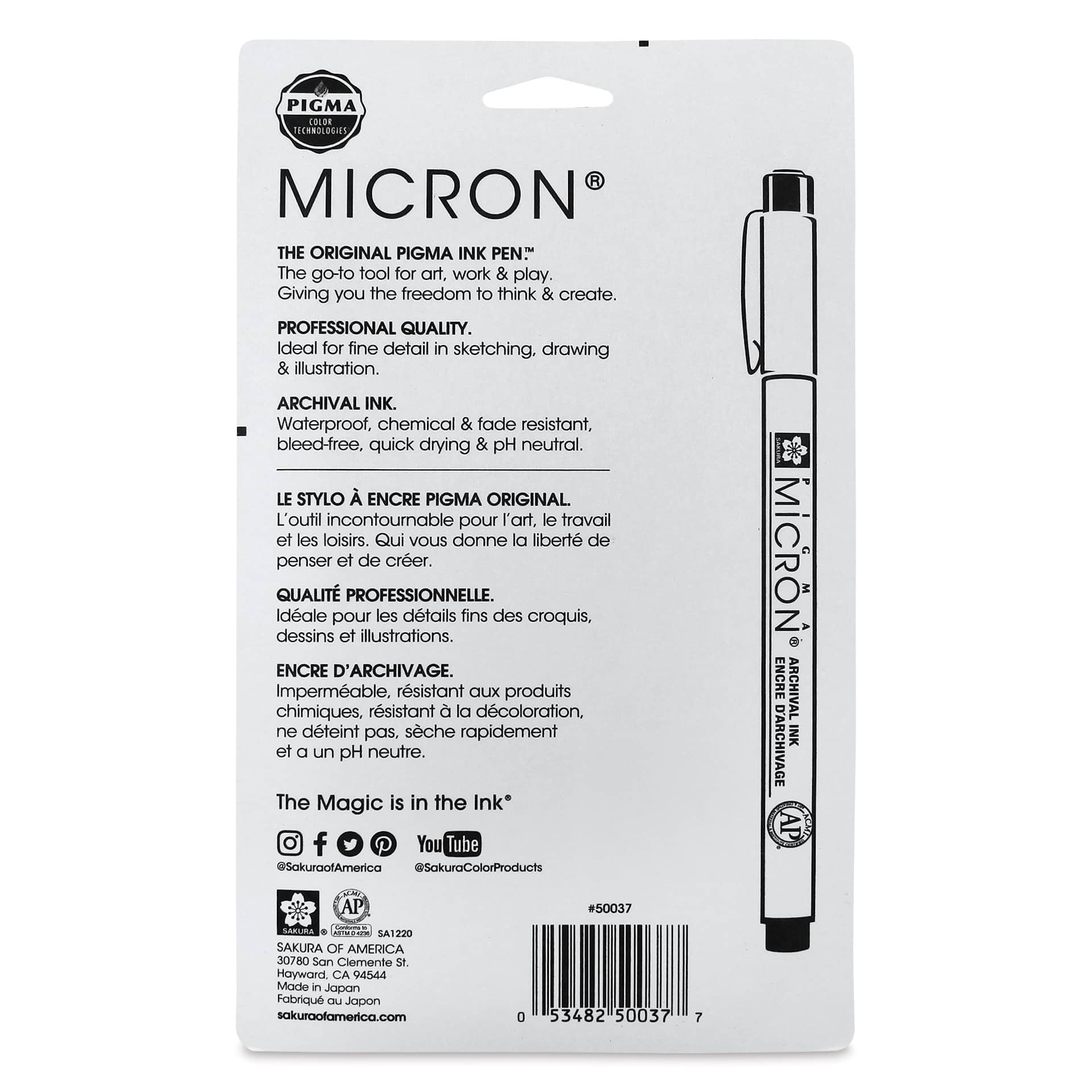 Sakura Pigma Micron Pens - Set of 6, Black, 03, back of packaging