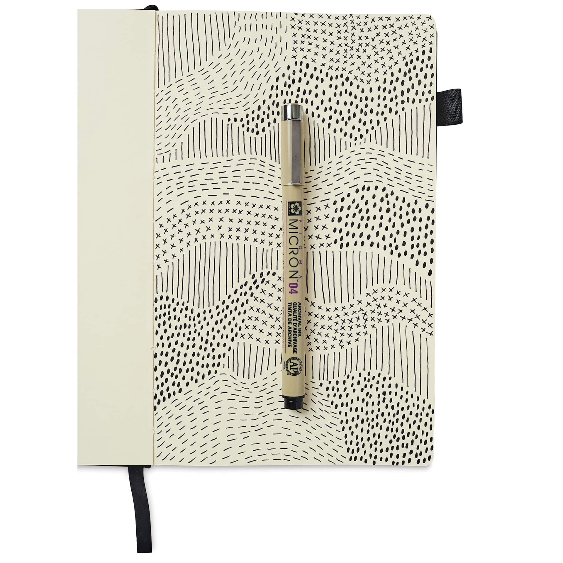 Sakura Pigma Micron Pen - Black, 04, decorated notebook (not included)