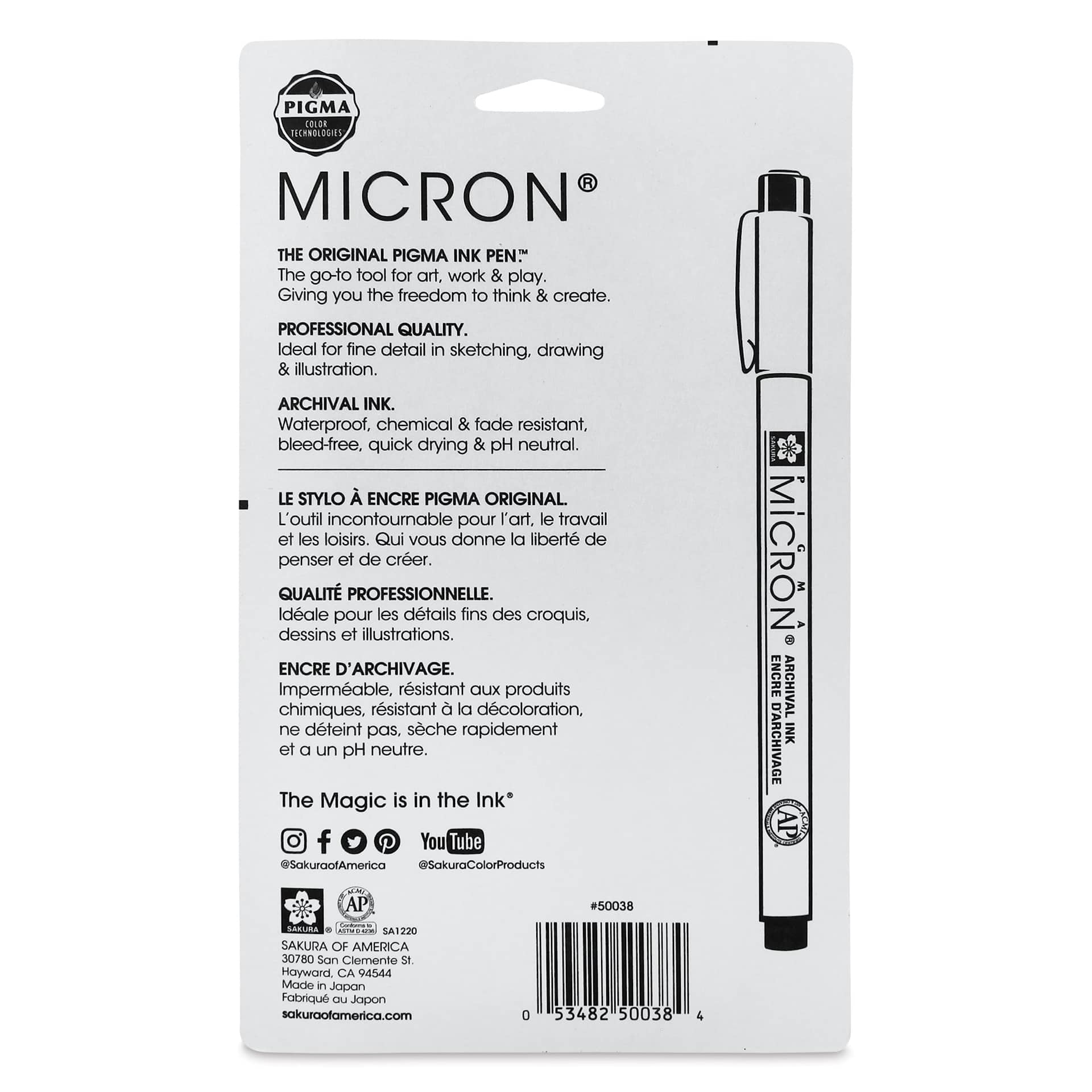 Sakura Pigma Micron Pens - Set of 6, Black, 05, back of packaging