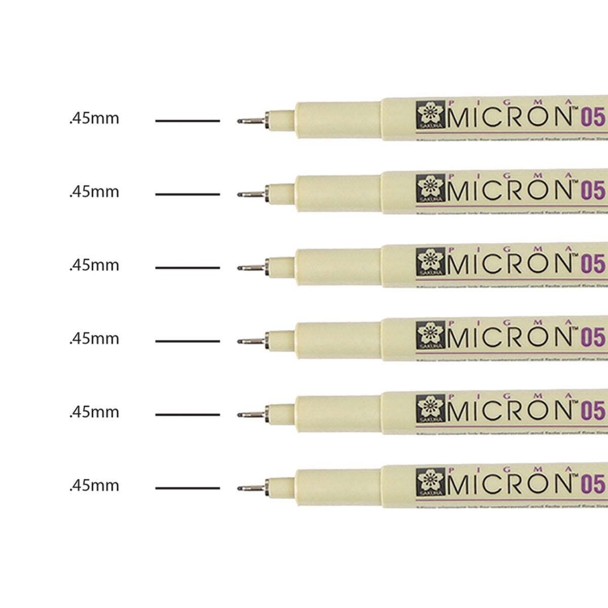 Sakura Pigma Micron Pens - Set of 6, Black, 05 (pens with color swatch)
