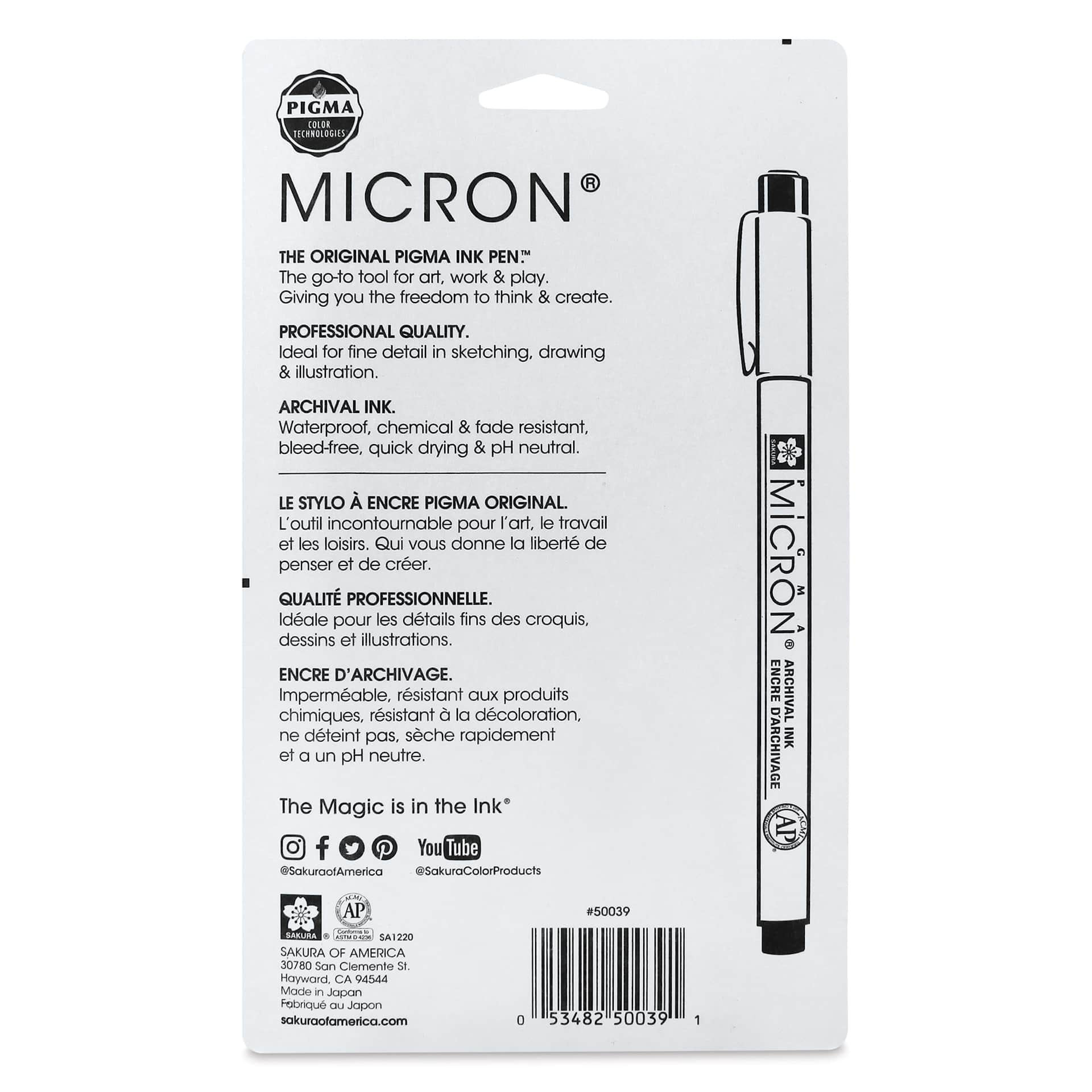 Sakura Pigma Micron Pens - Set of 6, Black, 08, back of packaging