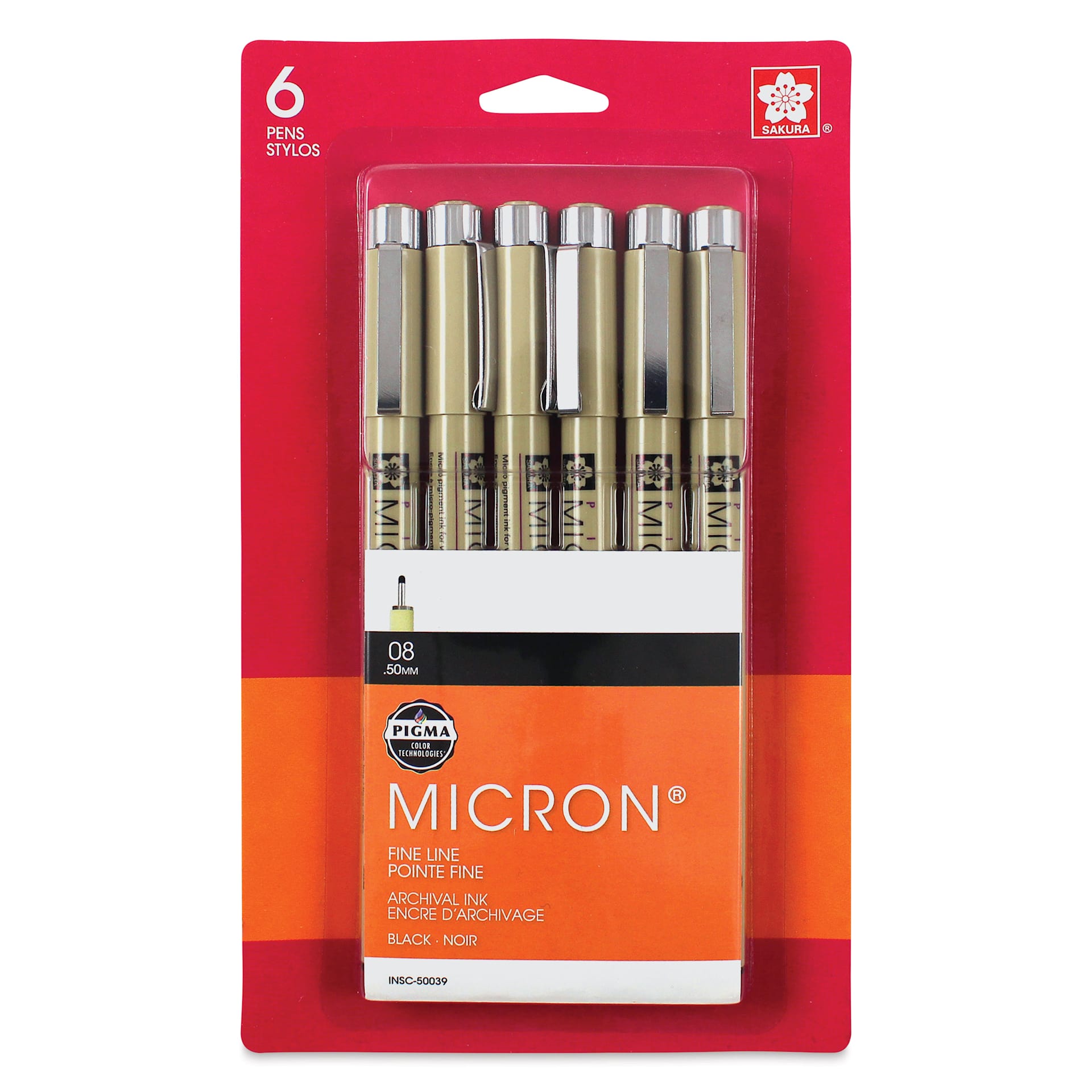 Sakura Pigma Micron Pens - Set of 6, Black, 08, packaging