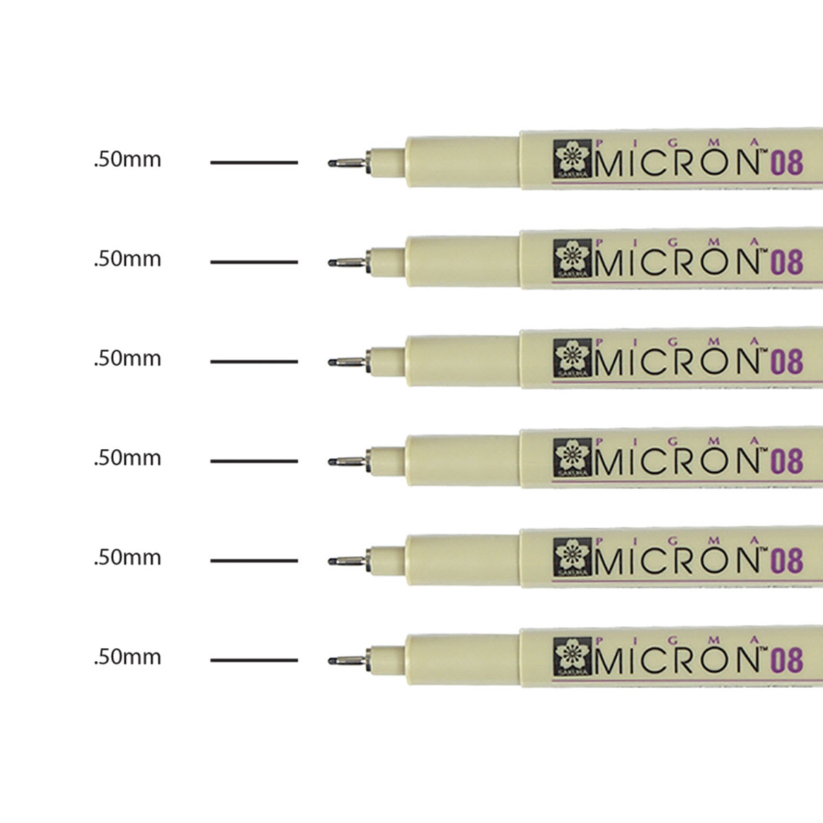 Sakura Pigma Micron Pens - Set of 6, Black, 08 (pens with color swatches)