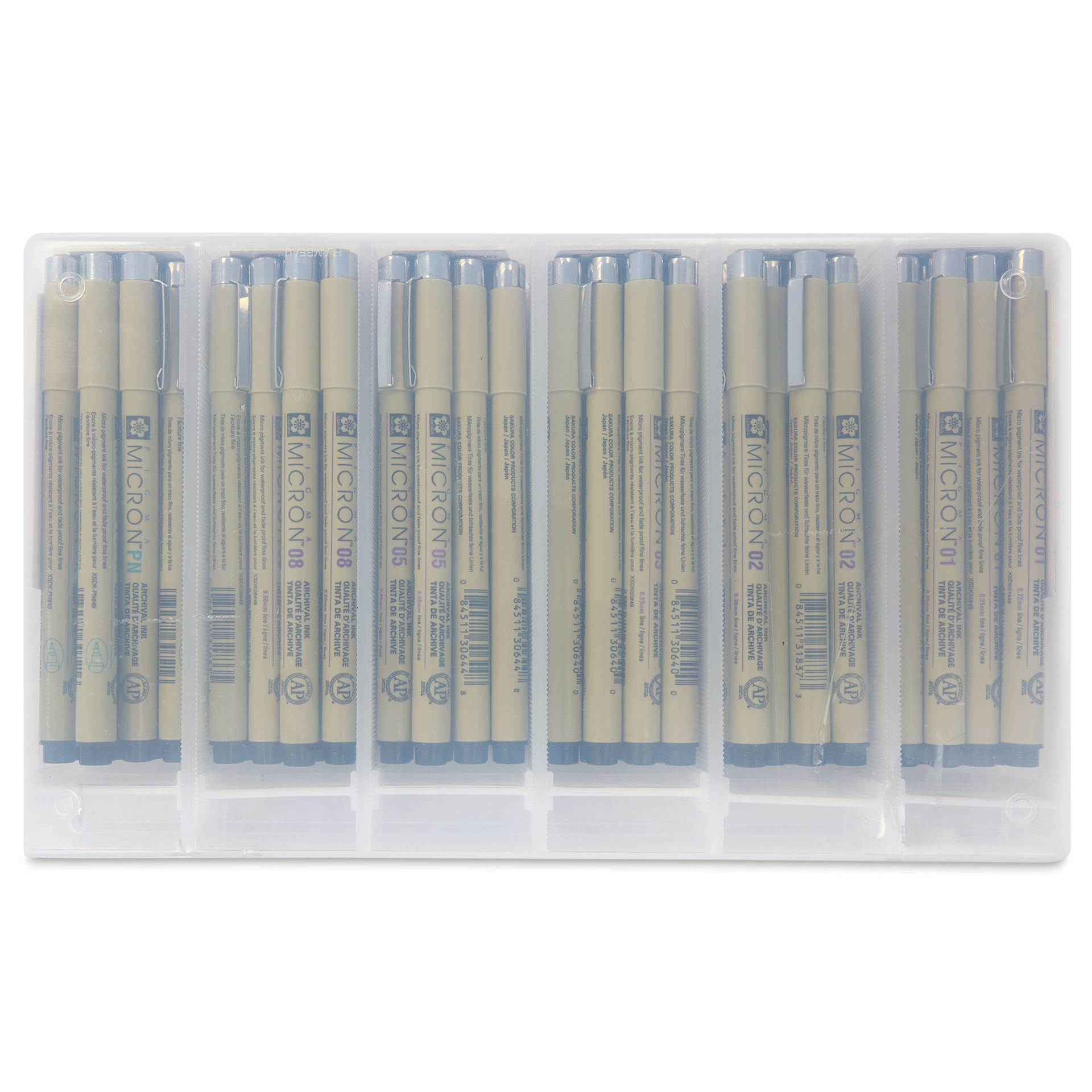 Sakura Pigma Micron Pens - Set of 72, Black, Assorted Sizes, panes inside the pack