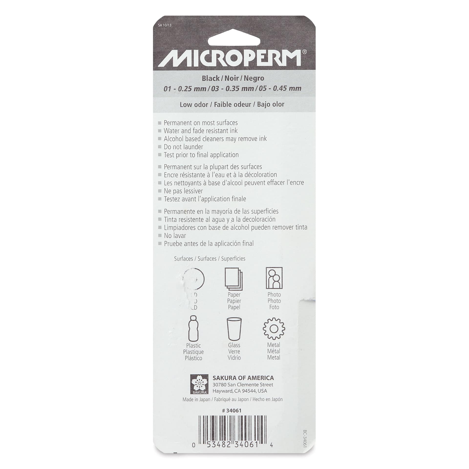 Sakura Microperm Pens - Set of 3, back of packaging