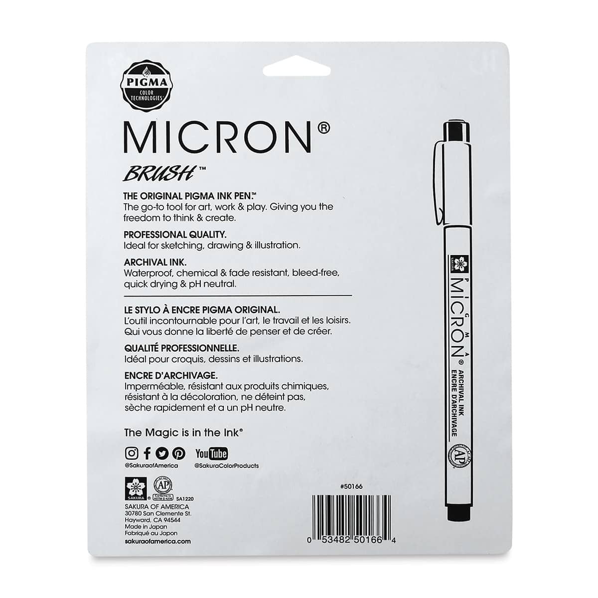 Sakura Pigma Brush Pens - Grays and Black, Brush and Micron, Set of 10 (back of package)