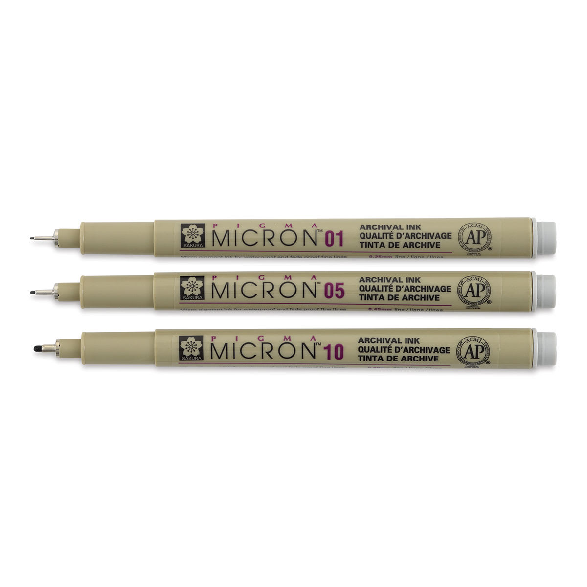 Sakura Pigma Micron Pens - Set of 3, Light Cool Gray (pens with cap off)