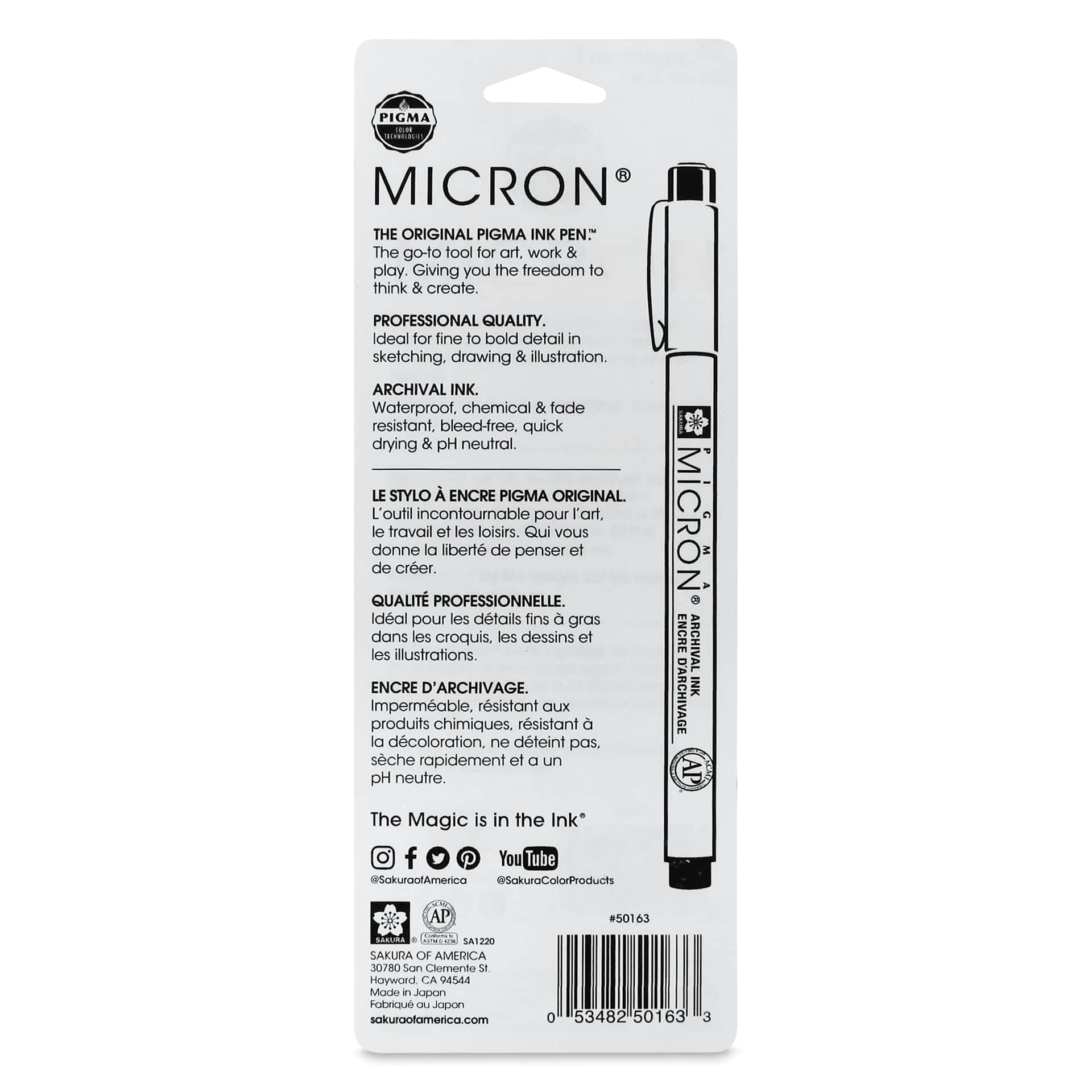 Sakura Pigma Micron Pens - Set of 3, Cool Gray, Fine and Bold Sizes, back of packaging