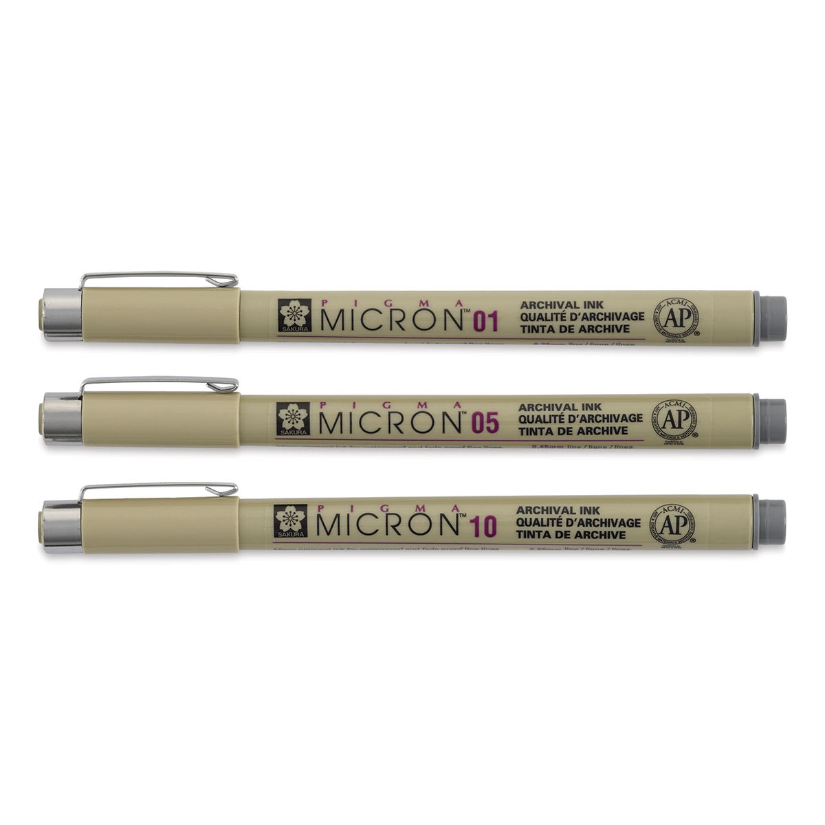 Sakura Pigma Micron Pens - Cool Gray, Set of 3 (pens with lids on)