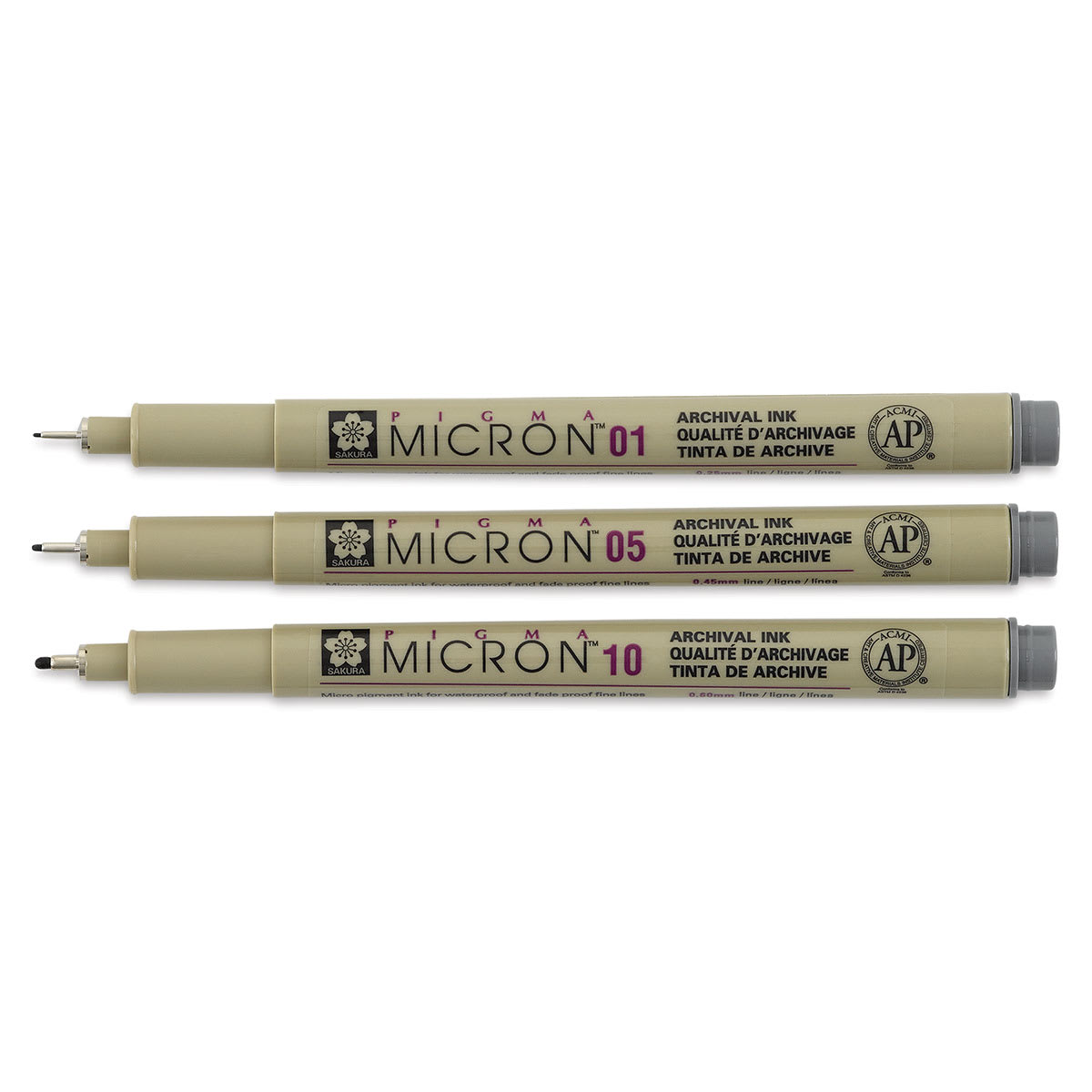 Sakura Pigma Micron Pens - Cool Gray, Set of 3 (pens with lids off)