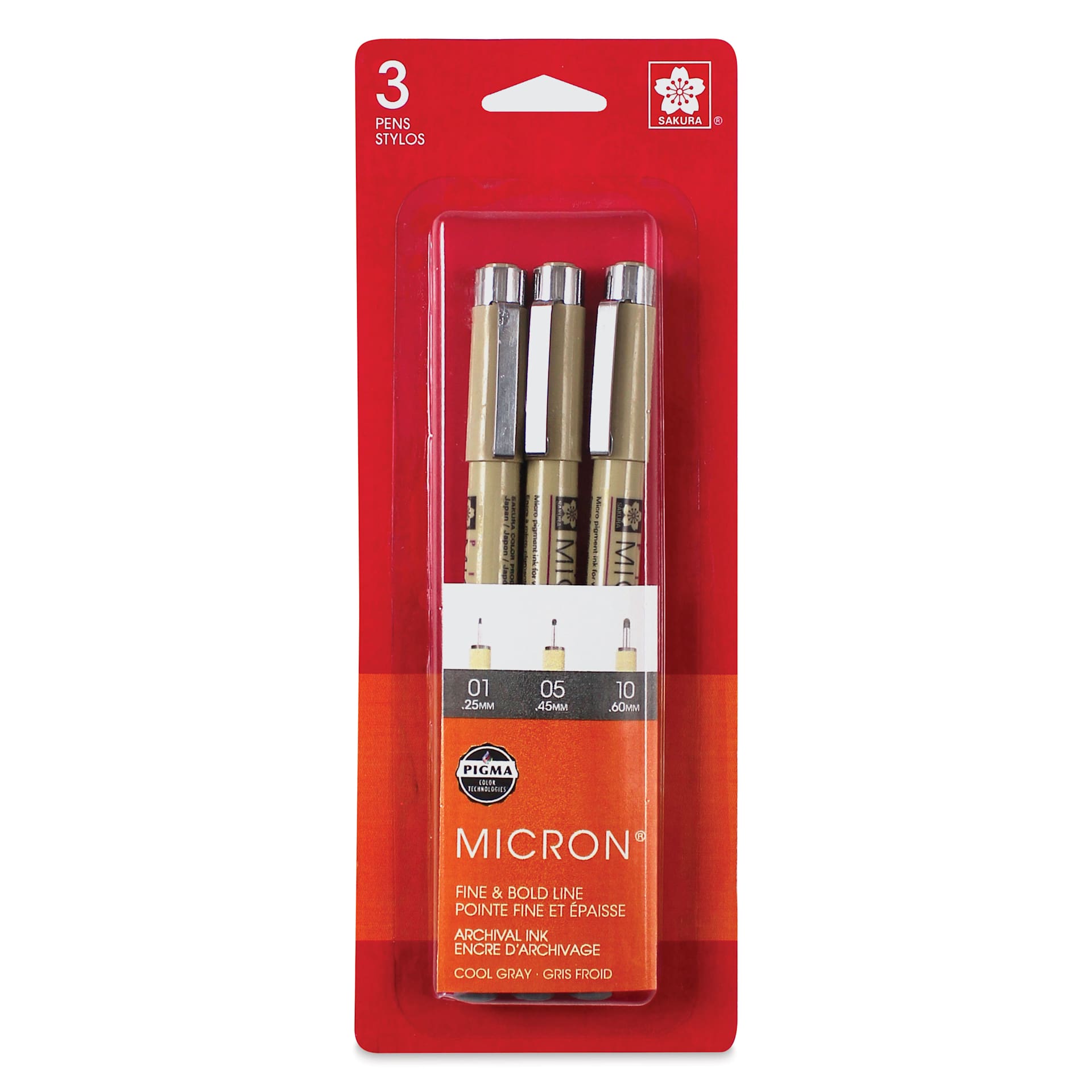 Sakura Pigma Micron Pens - Set of 3, Cool Gray, Fine and Bold Sizes, packaging