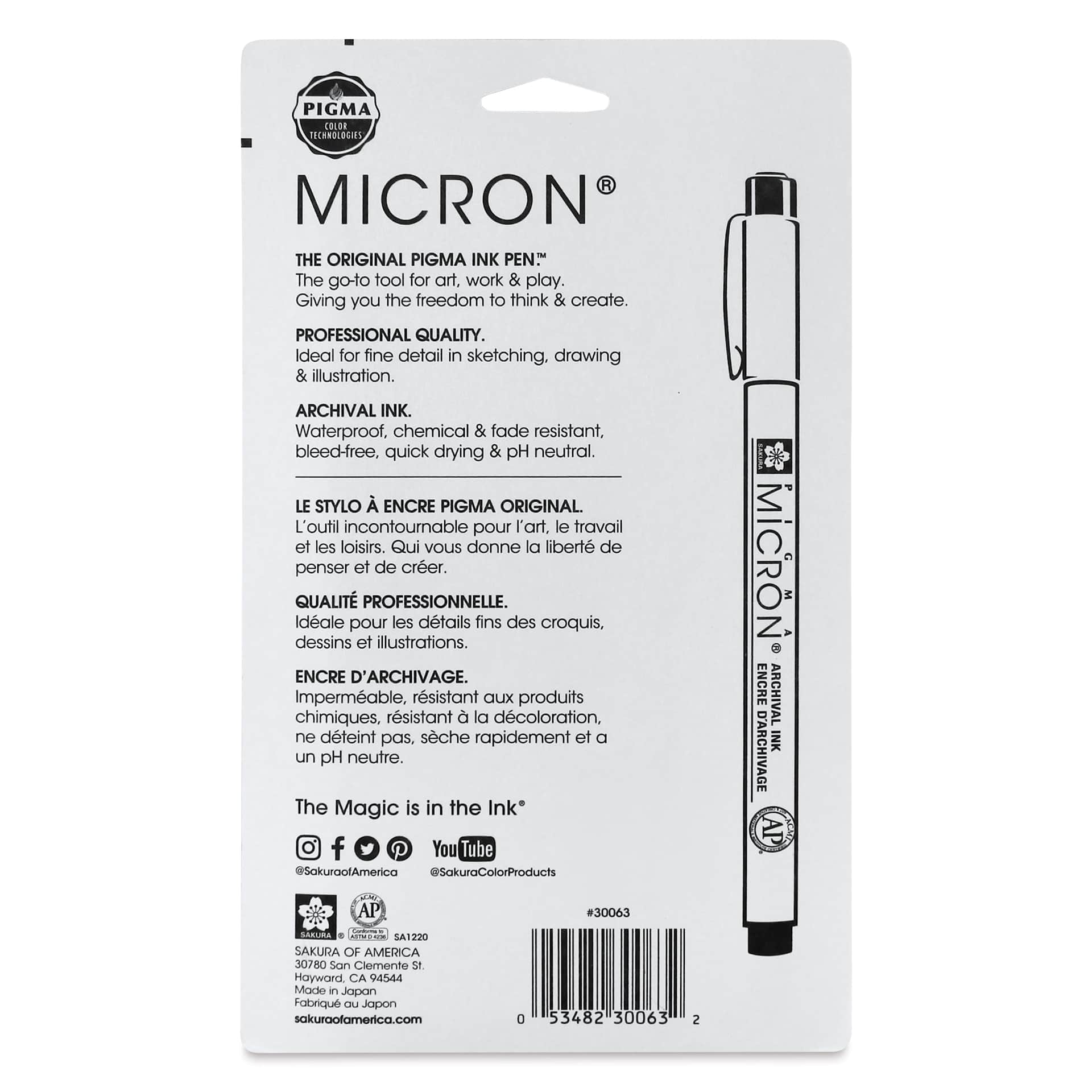Sakura Pigma Micron Pens - Set of 6, Assorted Colors, 01, back of packaging