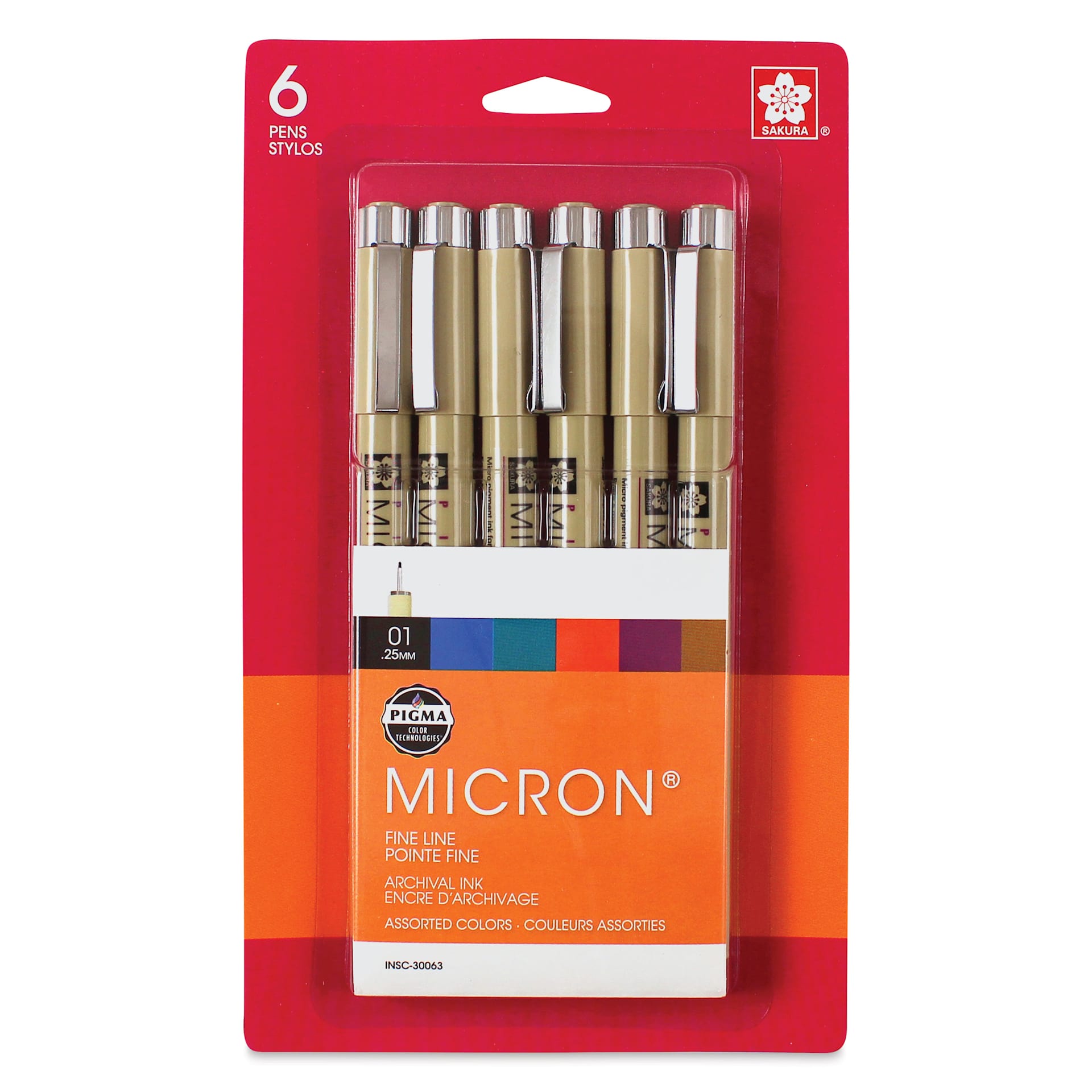 Sakura Pigma Micron Pens - Set of 6, Assorted Colors, 01, packaging