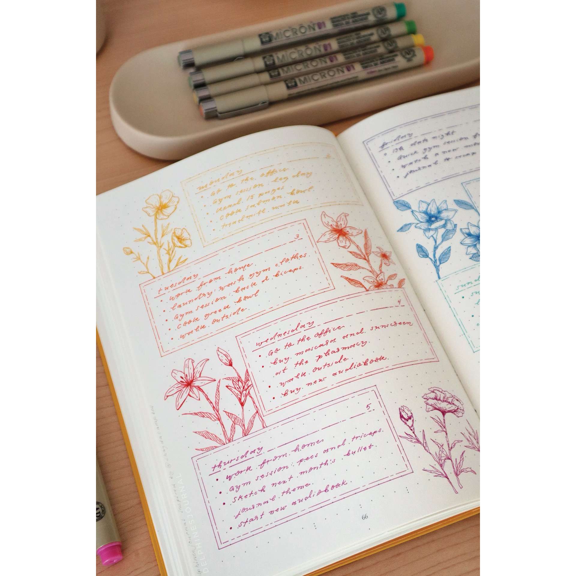 Sakura Pigma Micron, Brush and Graphic Marker, used in a planner