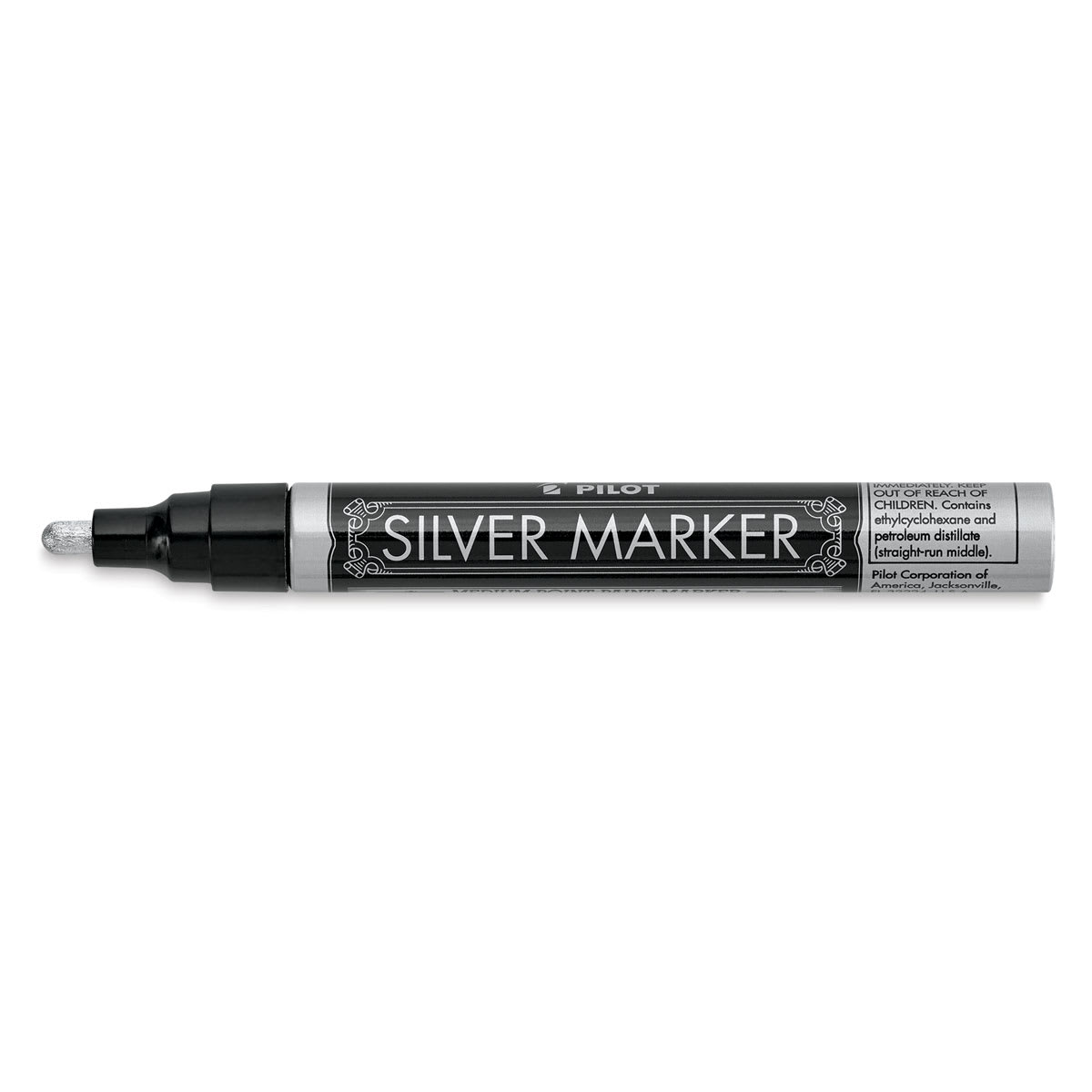 Pilot Silver Marking Pen - Medium Point Silver Pen shown horizontally with cap off
