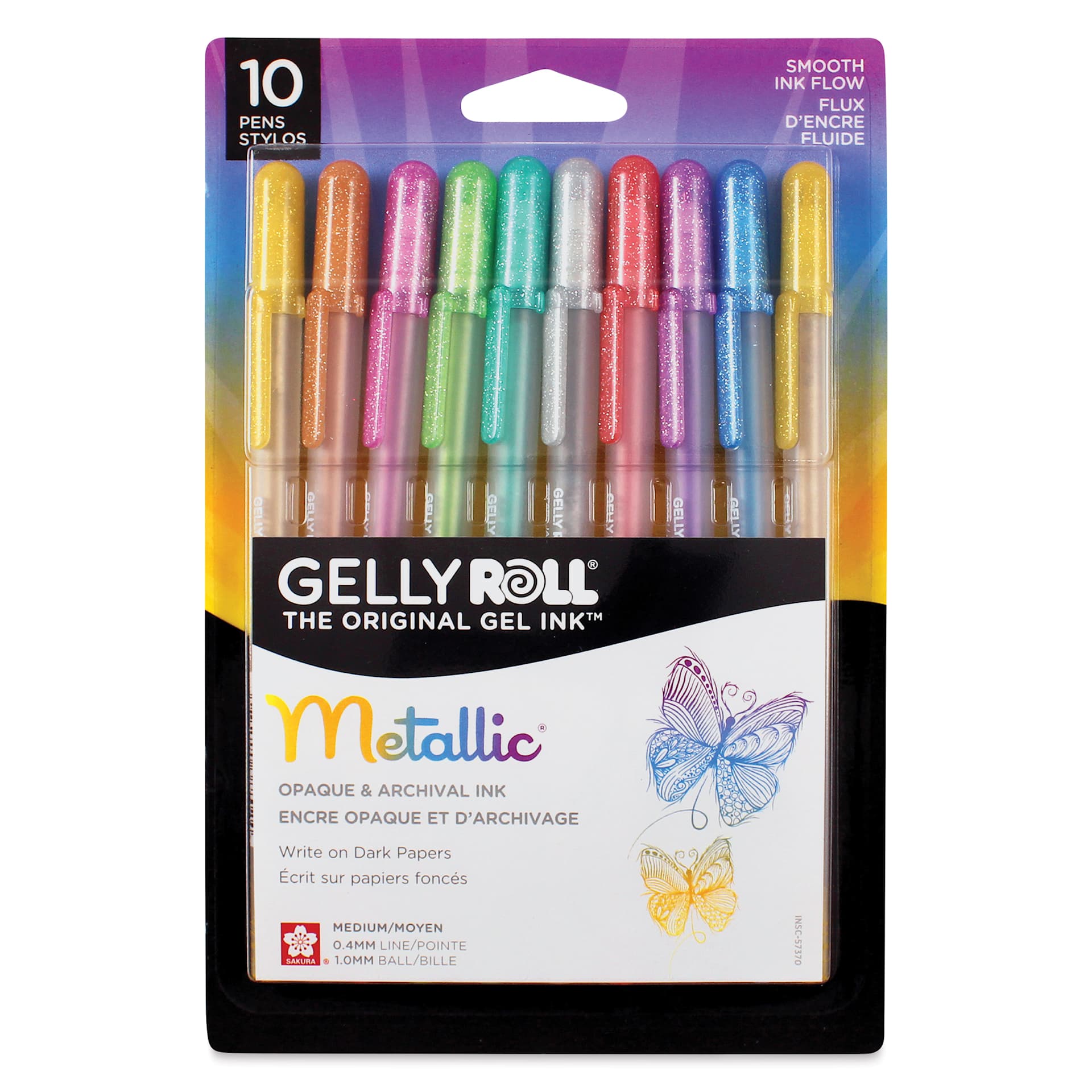 Sakura Gelly Roll Pens - Assorted Metallic Colors, Medium Tip, Set of 10, front of packaging