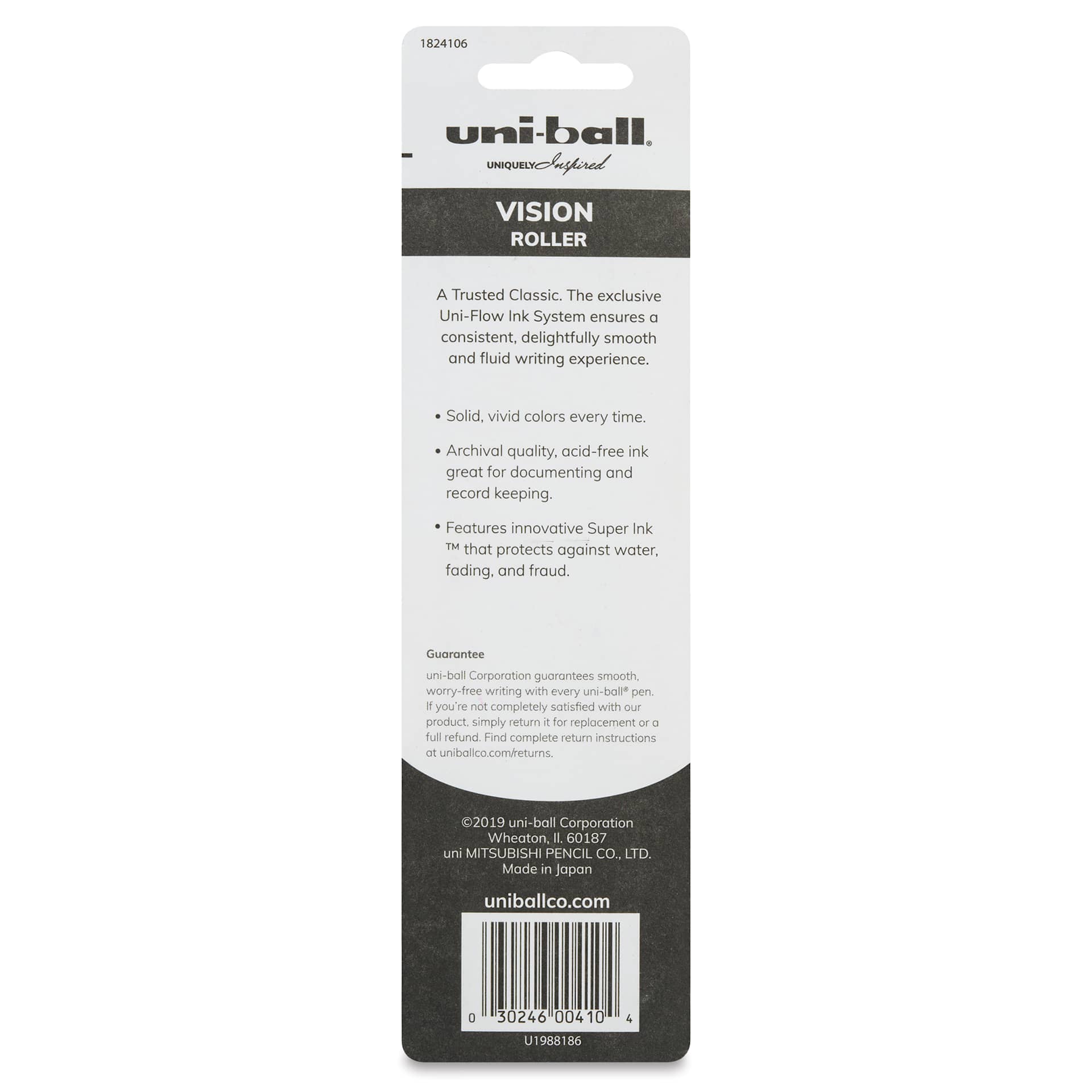 Uni-Ball Vision Rollerball Pen - Black, 0.7 mm, Pkg of 2, back of packaging