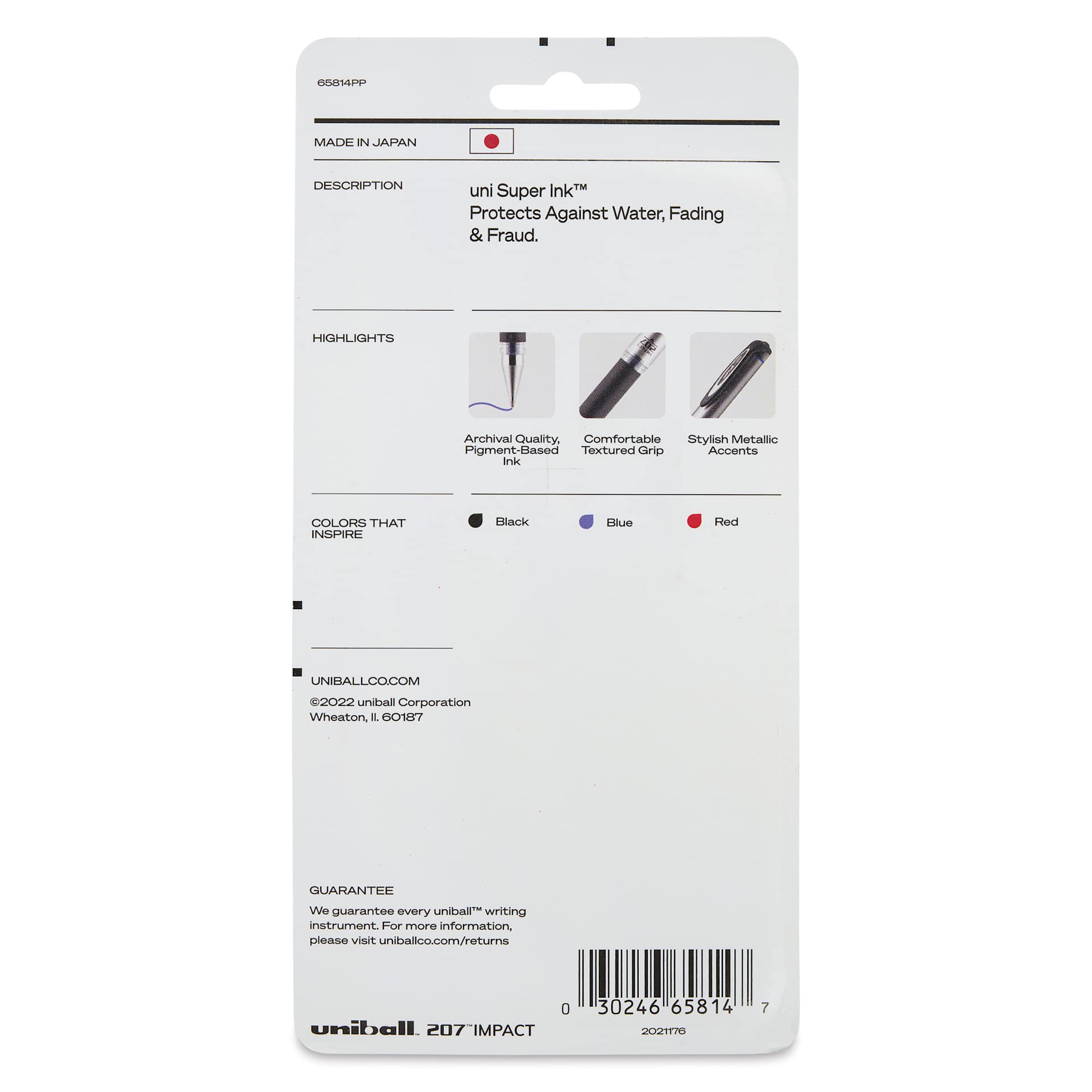 Uni-Ball Signo 207 Impact Rollerball Gel Pens - Assorted, Set of 4, back of the packaging