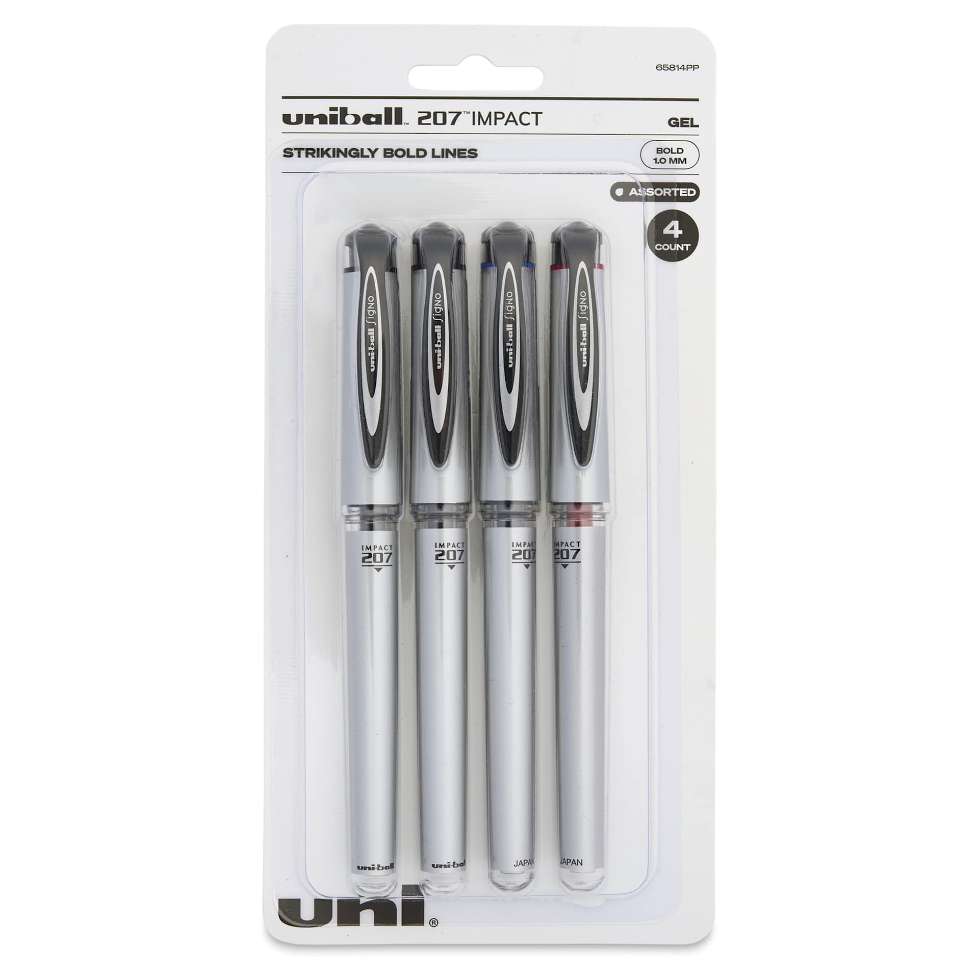 Uni-Ball Signo 207 Impact Rollerball Gel Pens - Assorted, Set of 4, front of the packaging