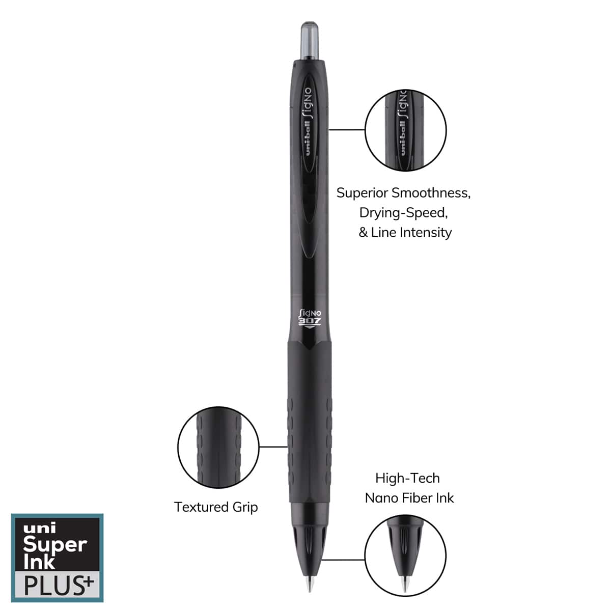 SIGNO 307 Pen Black - Fine Point .7mm, 2/Pkg.