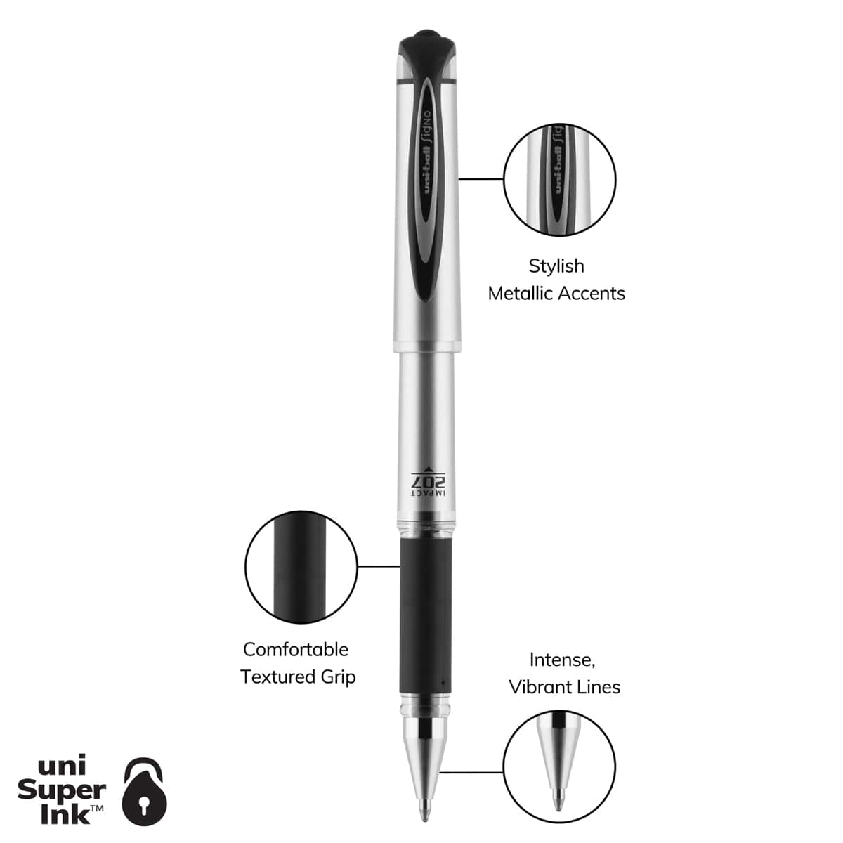 SIGNO 207 Impact Pen Black - 4-Pen Set