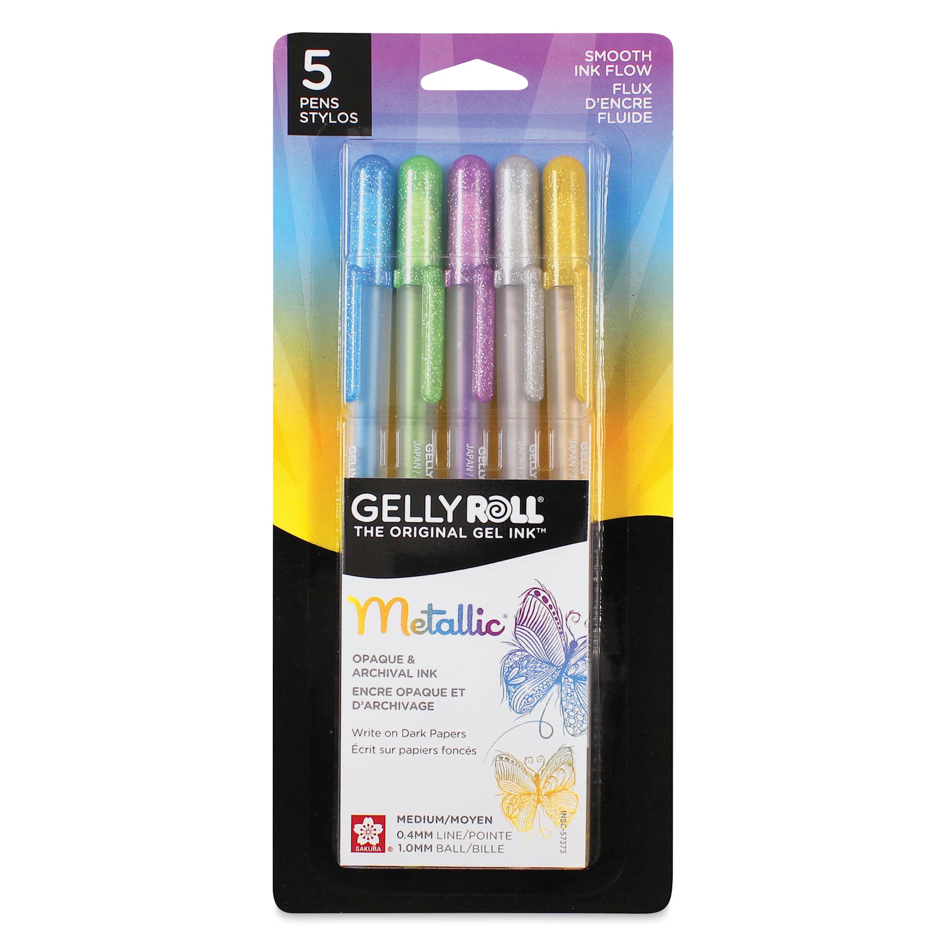 Sakura Gelly Roll Pens - Hot Metallic Colors, Medium Tip, Set of 5, front of packaging
