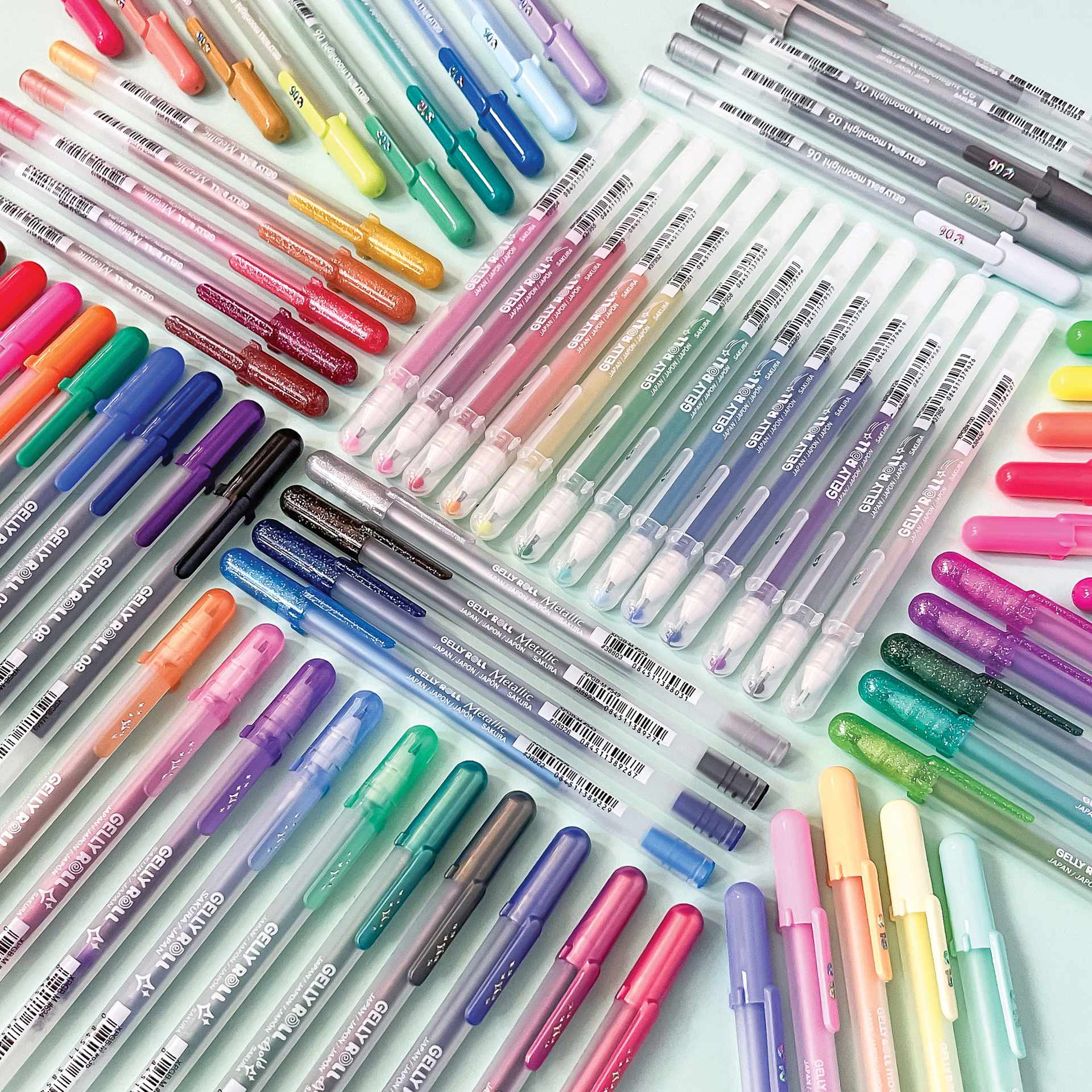 Sakura Gelly Roll Complete Pen - Set of 74, pens laid out