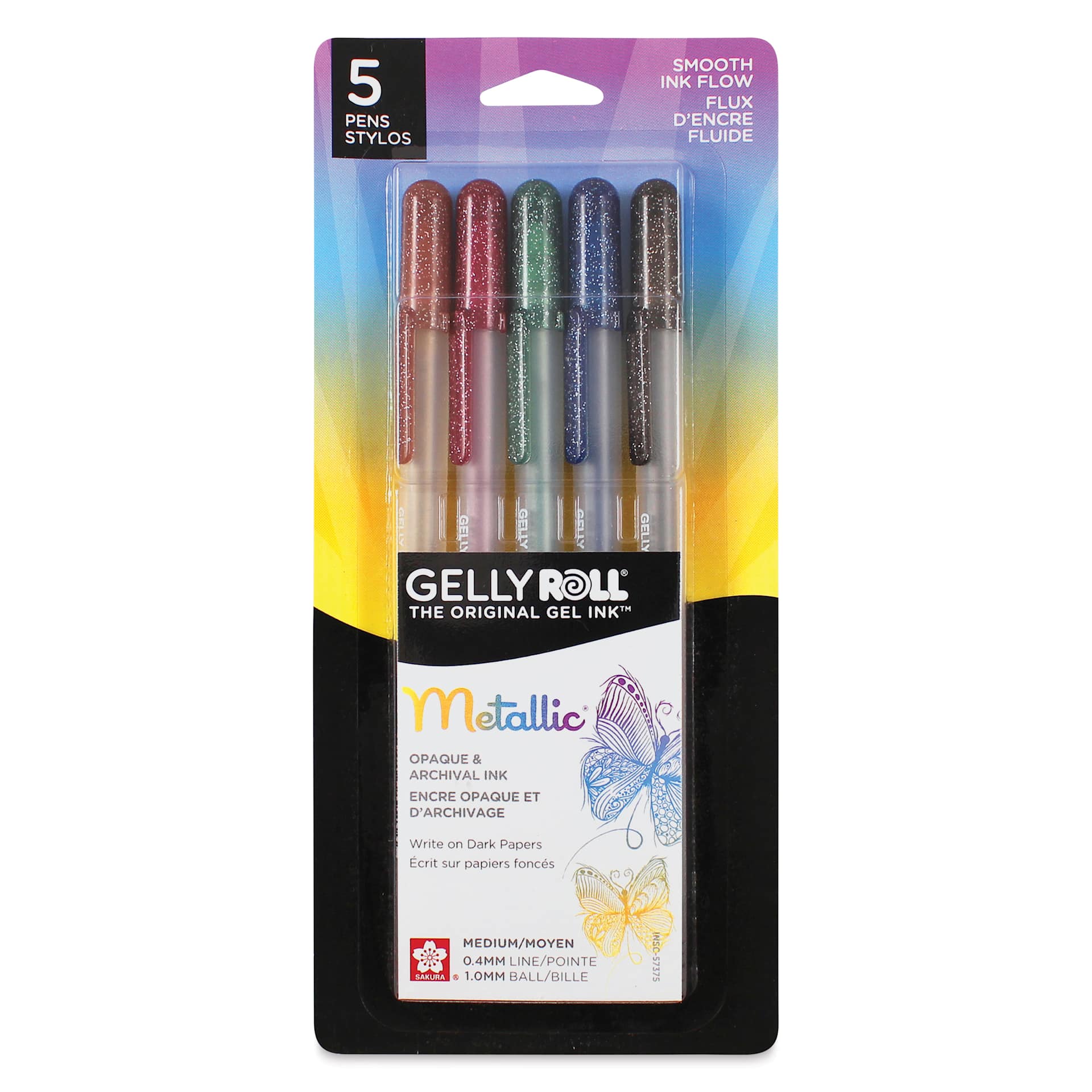 Sakura Gelly Roll Pens - Dark Metallic Colors, Medium Tip, Set of 5, front of packaging