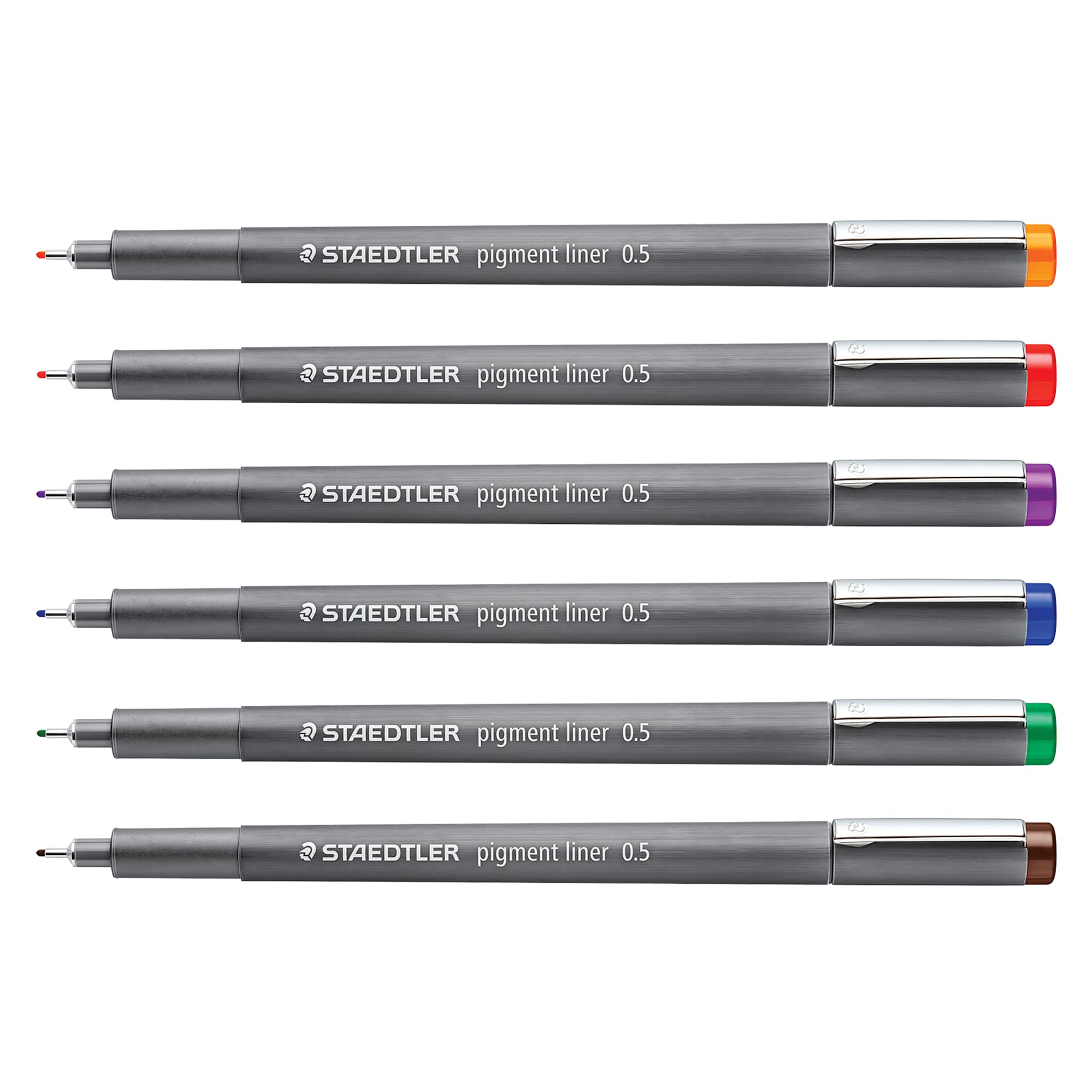 Staedtler Pigment Liner Pens - Set of 6, Assorted Colors, Fine Tip, 0.5 mm