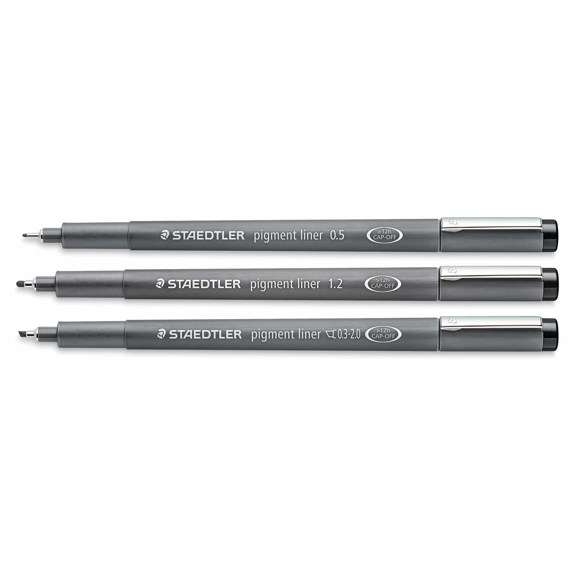 Staedtler Pigment Liner Pens - Set of 3, Black, Chisel and Fine Tip, Assorted Sizes