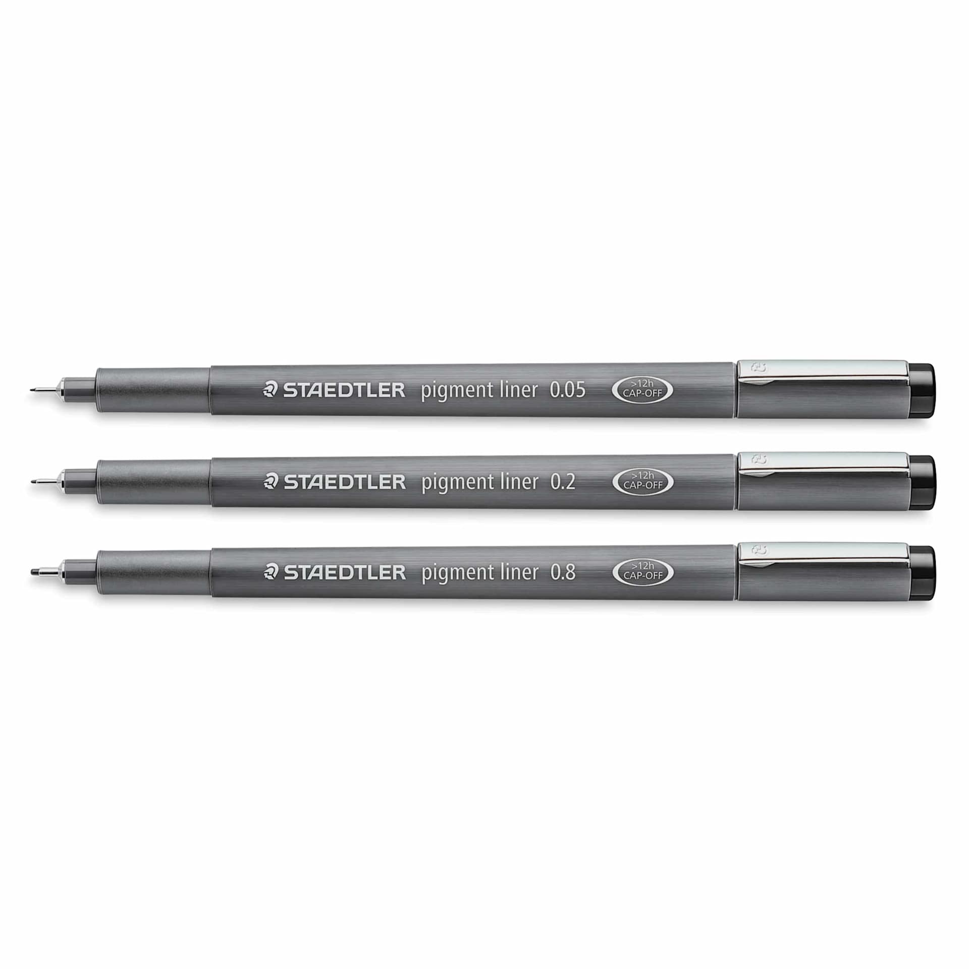 Staedtler Pigment Liner Pens - Set of 3, Black, Fine Tip, Assorted Sizes