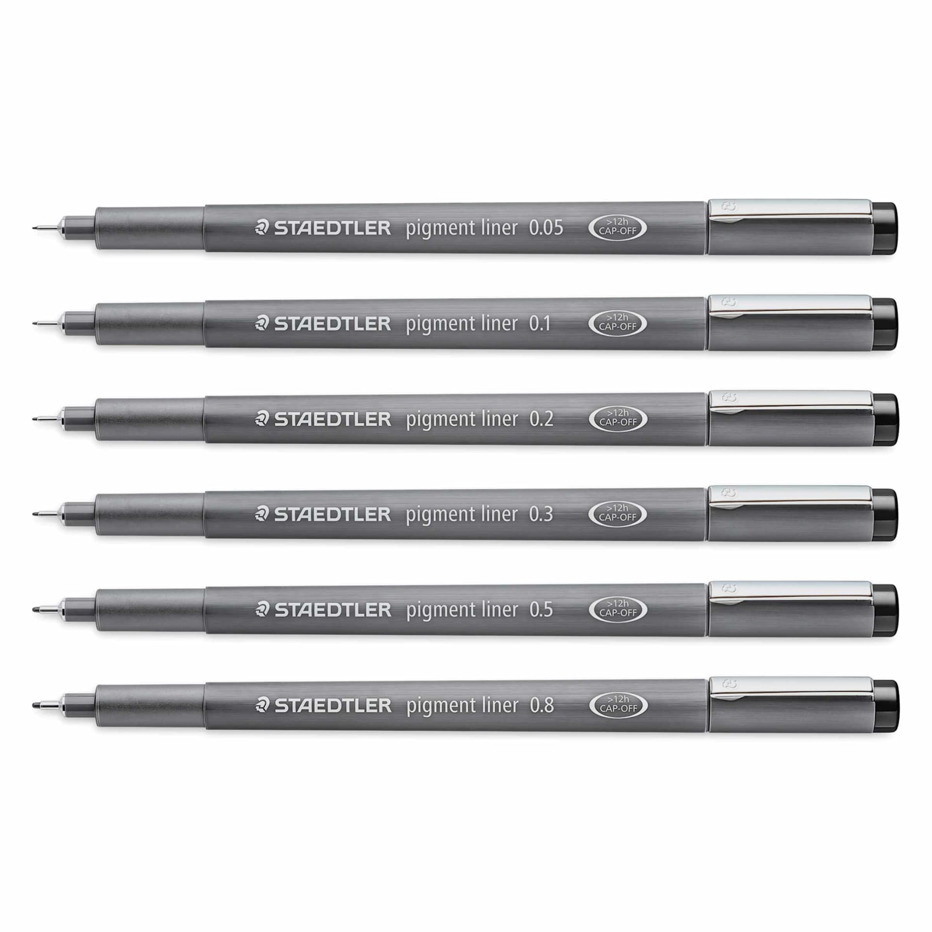 Staedtler Pigment Liner Pens - Set of 6, Black, Fine Tip, Assorted Sizes