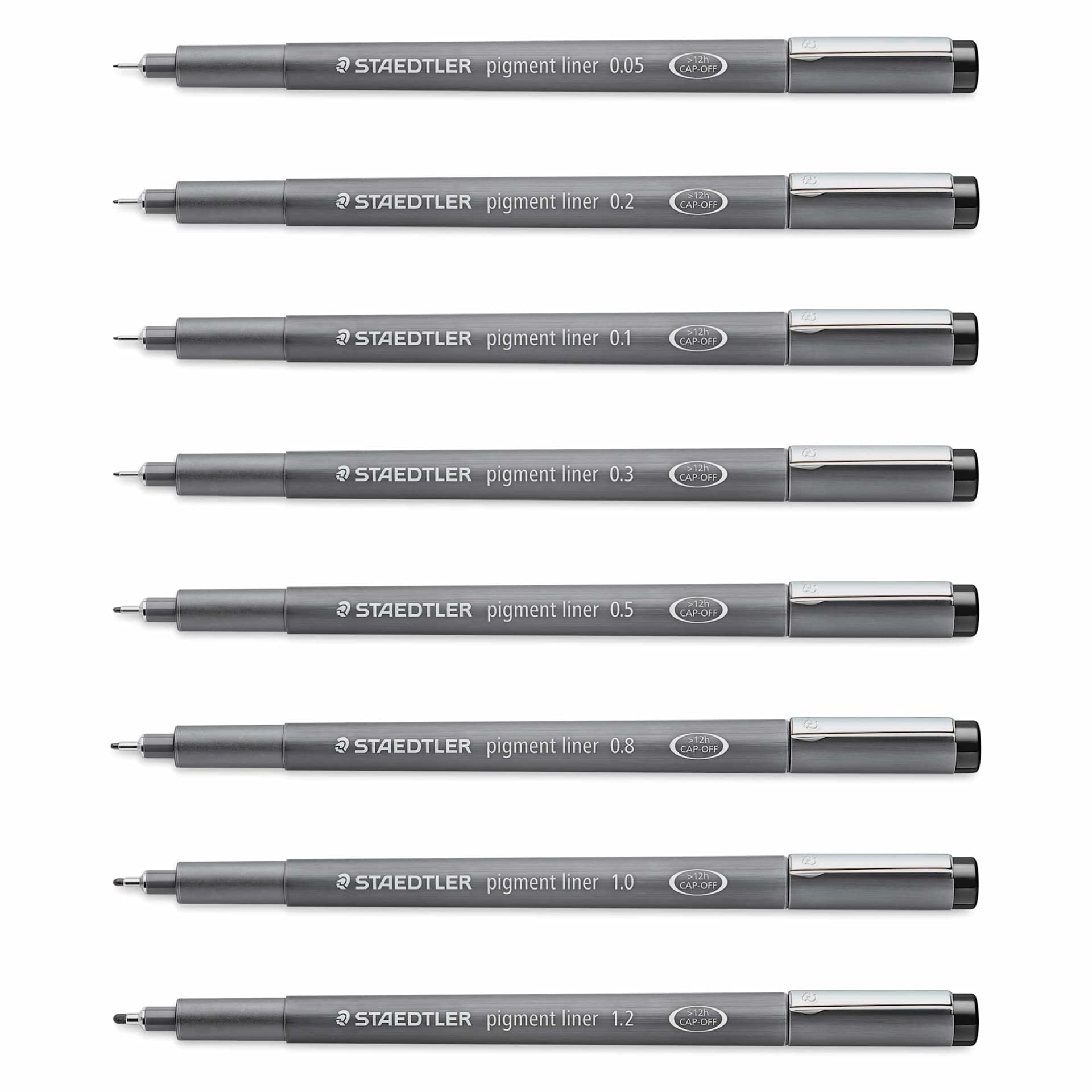Staedtler Pigment Liner Pens - Set of 8, Black, Chisel and Fine Tip, Assorted Sizes