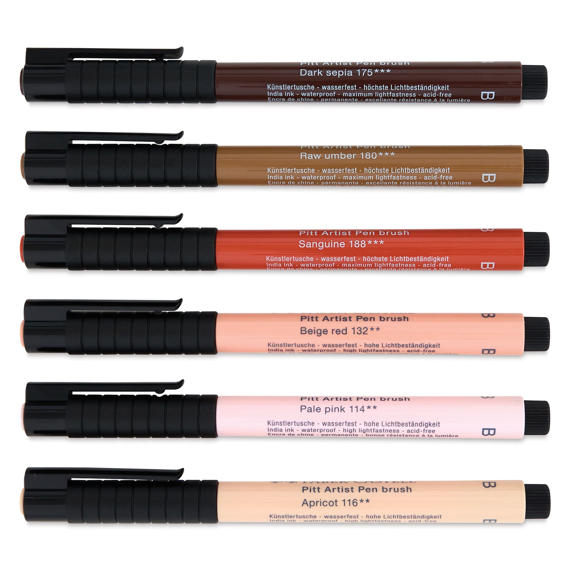 Faber-Castell Pitt Artist Pens - Portrait Colors, Set of 6 with caps on