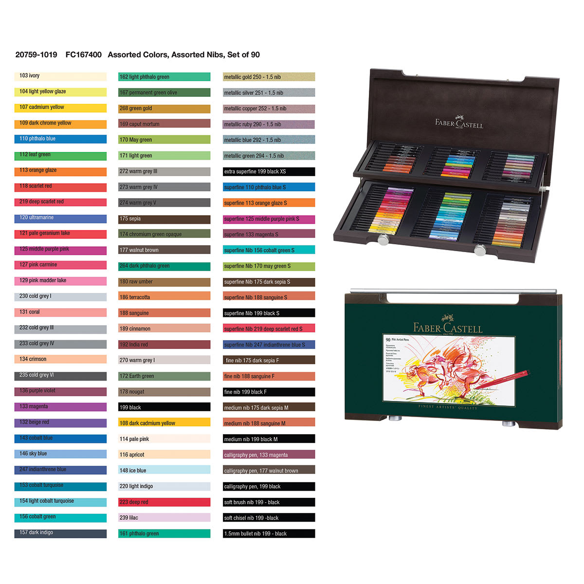 Faber-Castell Pitt Artist Pens - Assorted Colors, Assorted Nibs, Set of 90